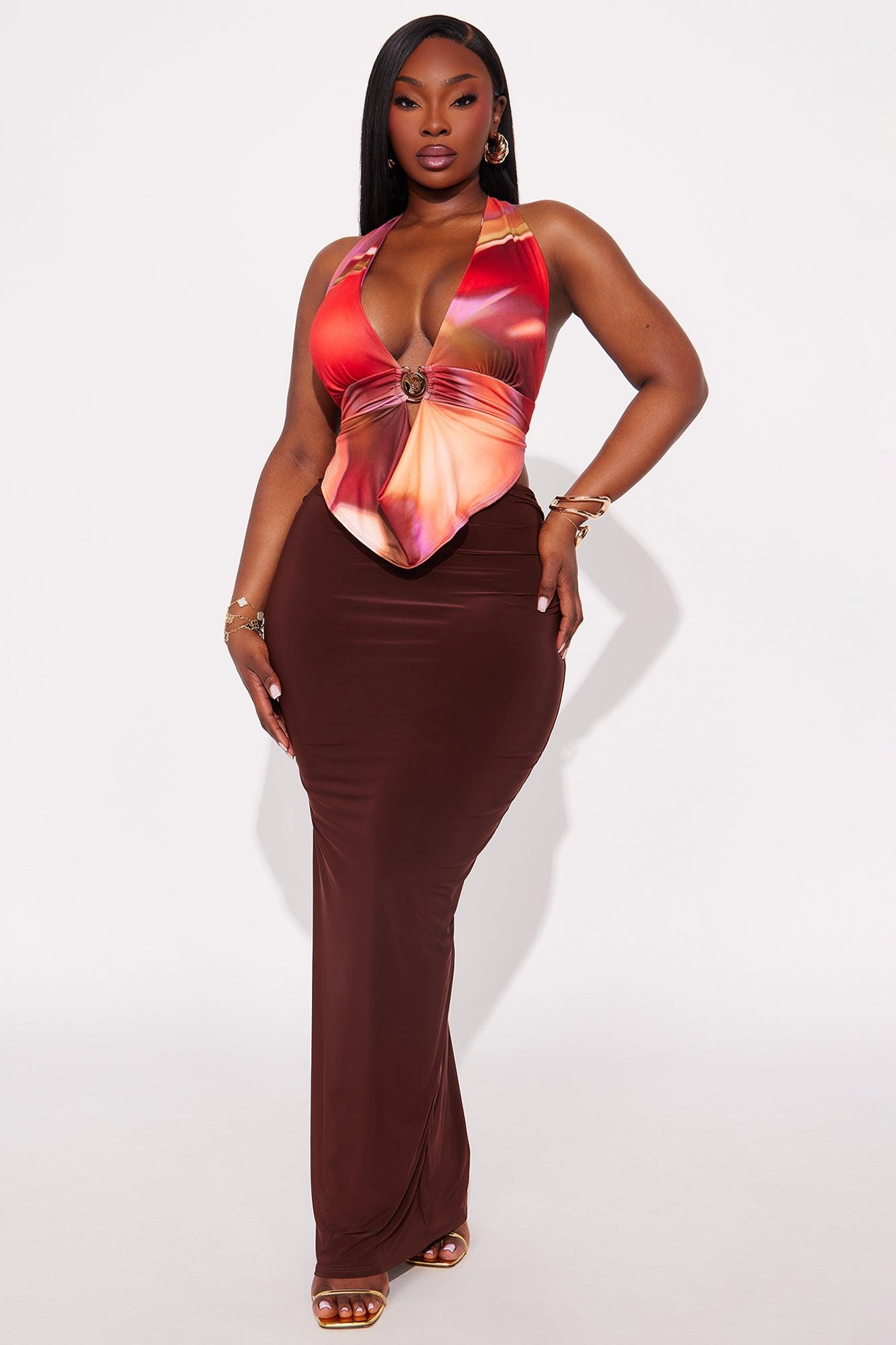 Alessandra Ruched Bodycon Maxi Skirt - Chocolate Female Product Image