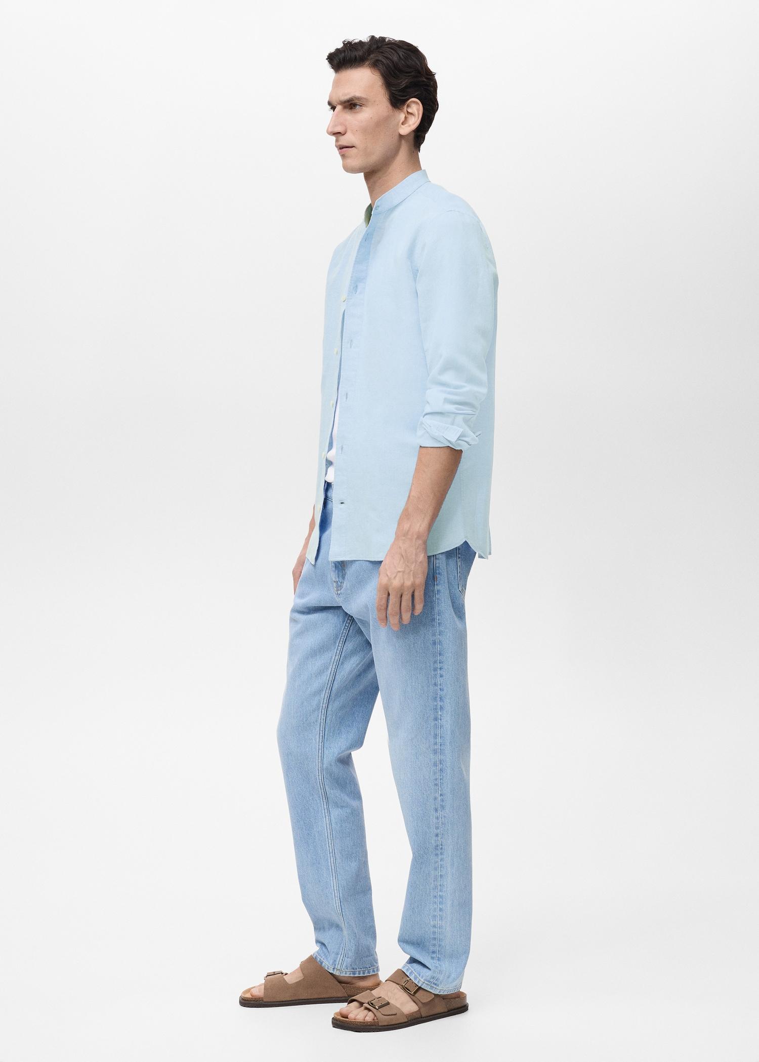 Mao collar linen shirt - Men | MANGO USA Product Image