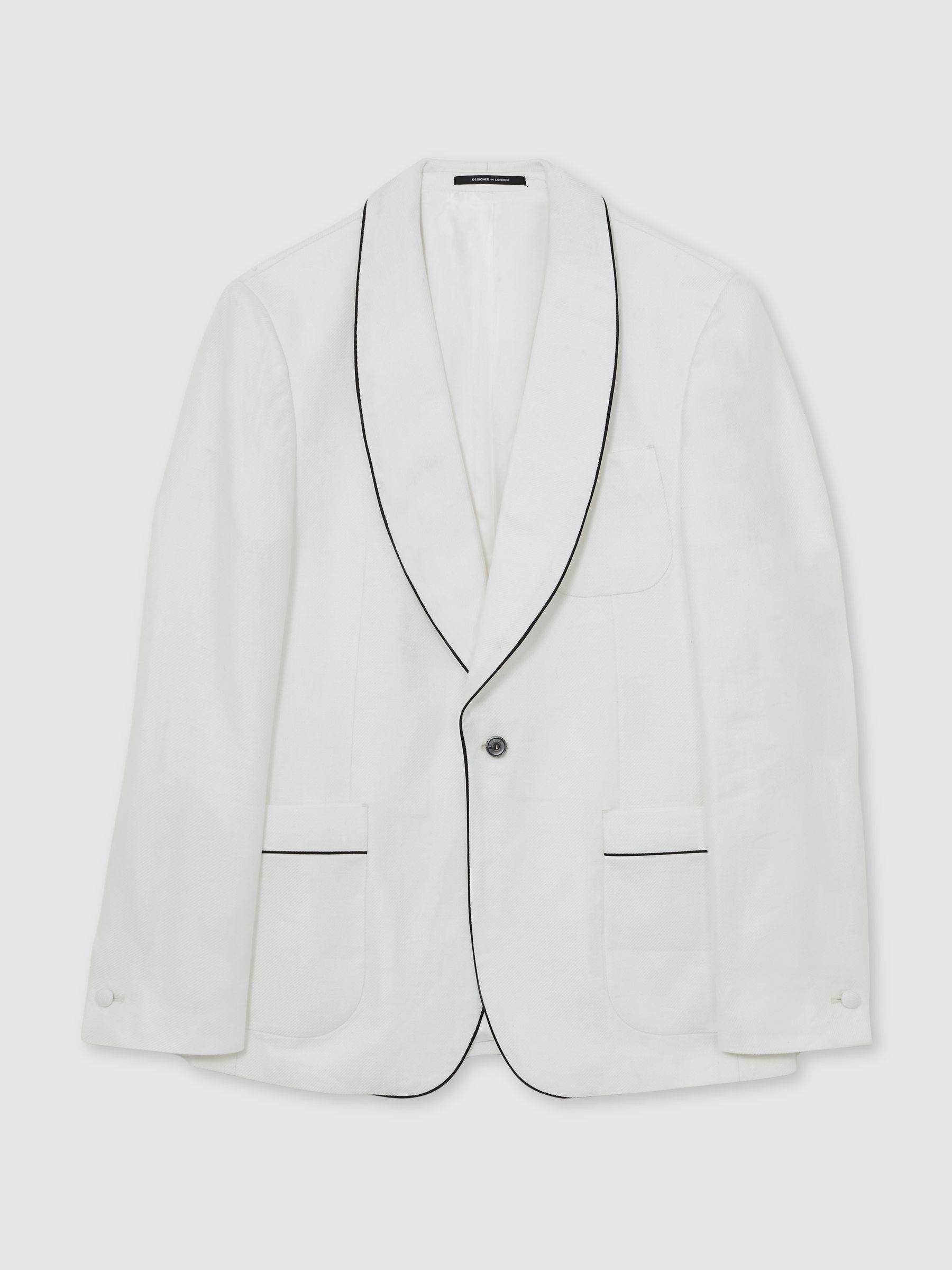 Single-Breasted Blazer with Linen in Ivory White Product Image
