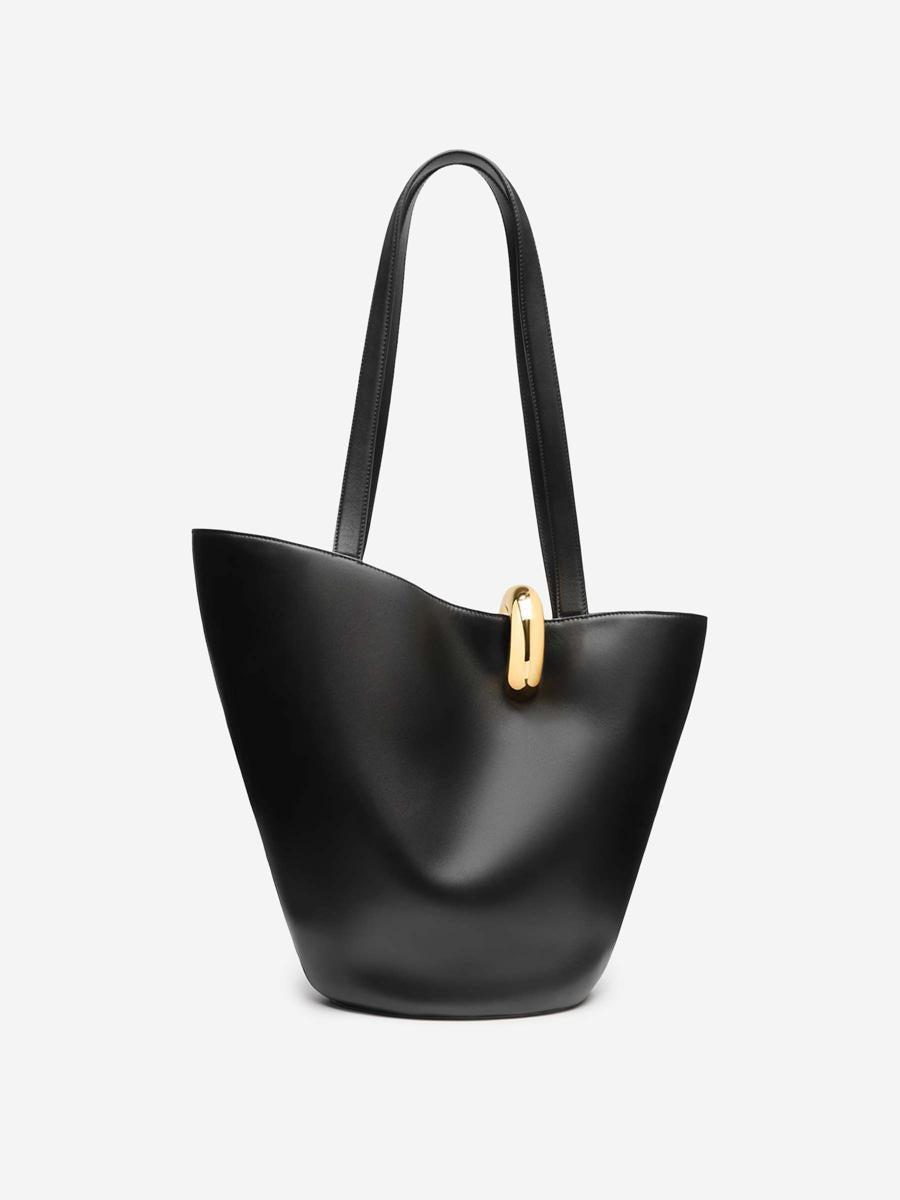 JACQUEMUS The Medium Bambola Asymmetric Leather Bucket Bag In Black 990 Product Image