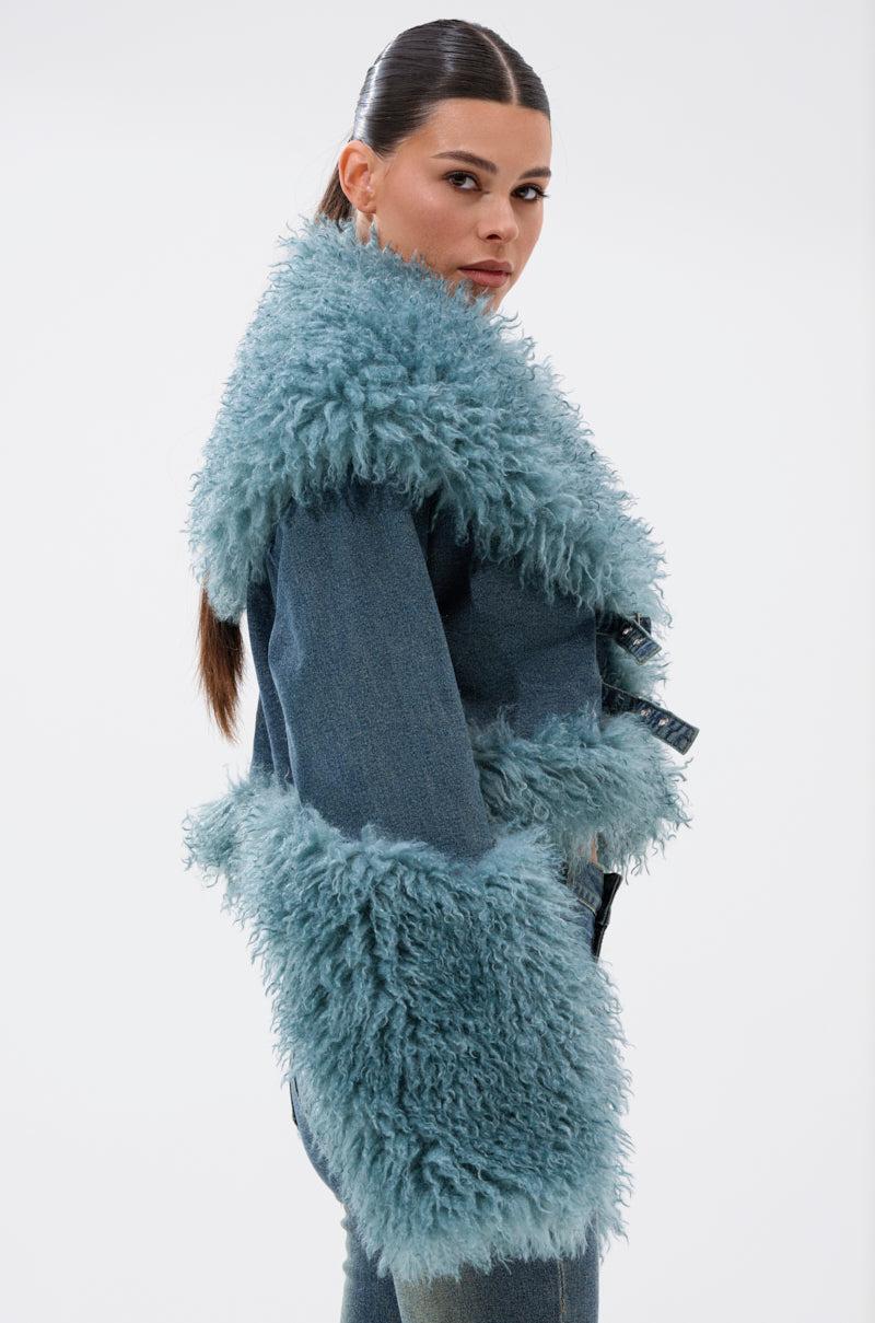 SIT PRETTY FUR TRIM DENIM JACKET Product Image