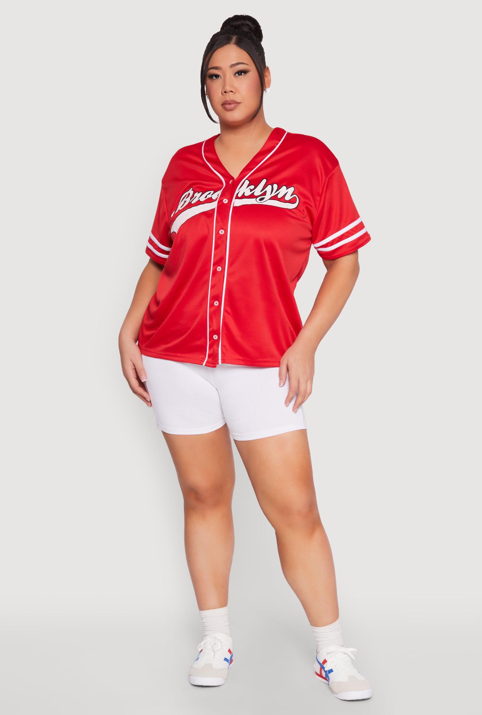 Womens Plus Size Varsity Stripe Brooklyn Baseball Jersey Product Image