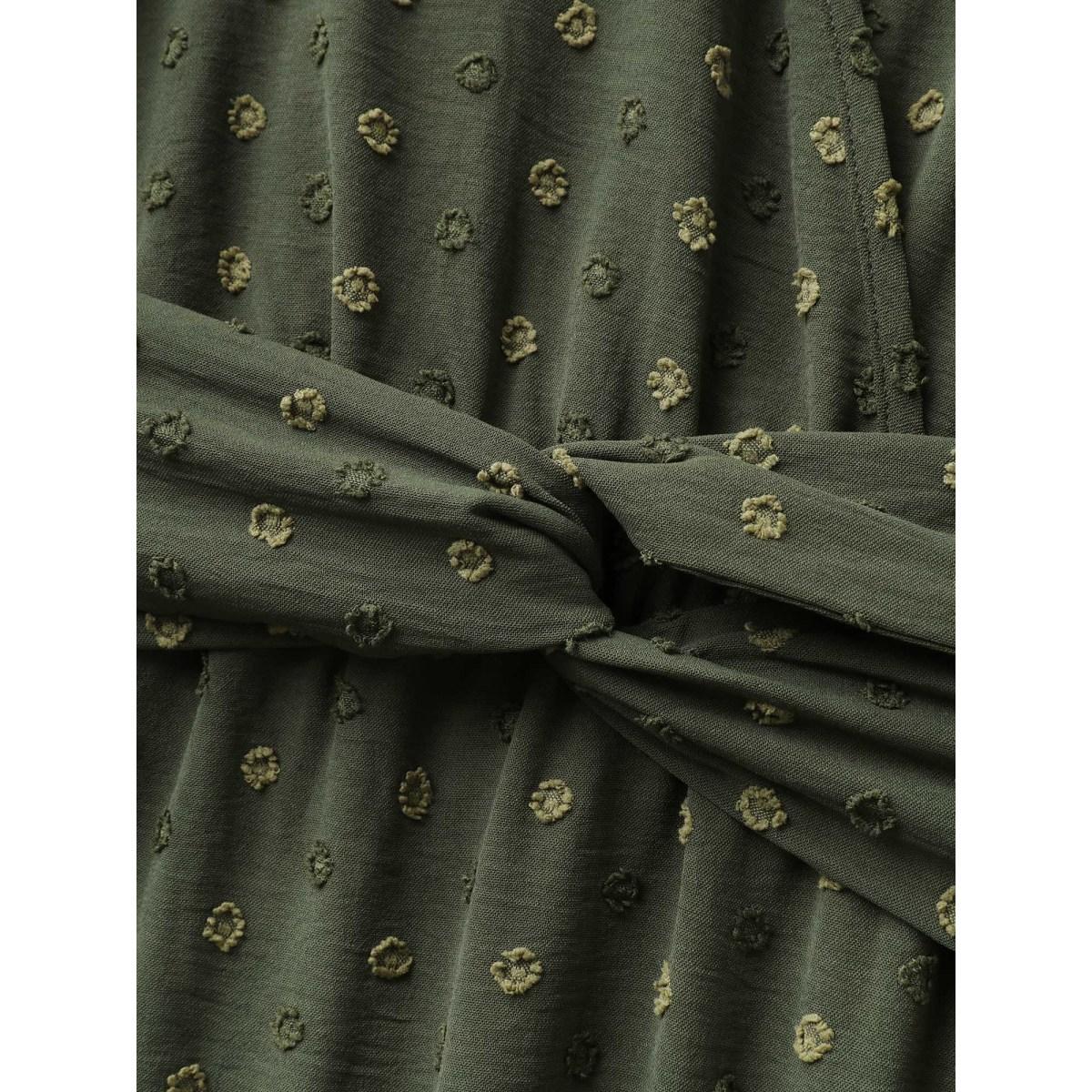 Plus Size Textured Pleated Twist Waist Midi Dress ArmyGreen Women Overlapping Overlap Collar Short sleeve Curvy BloomChic 22-24/3X Product Image