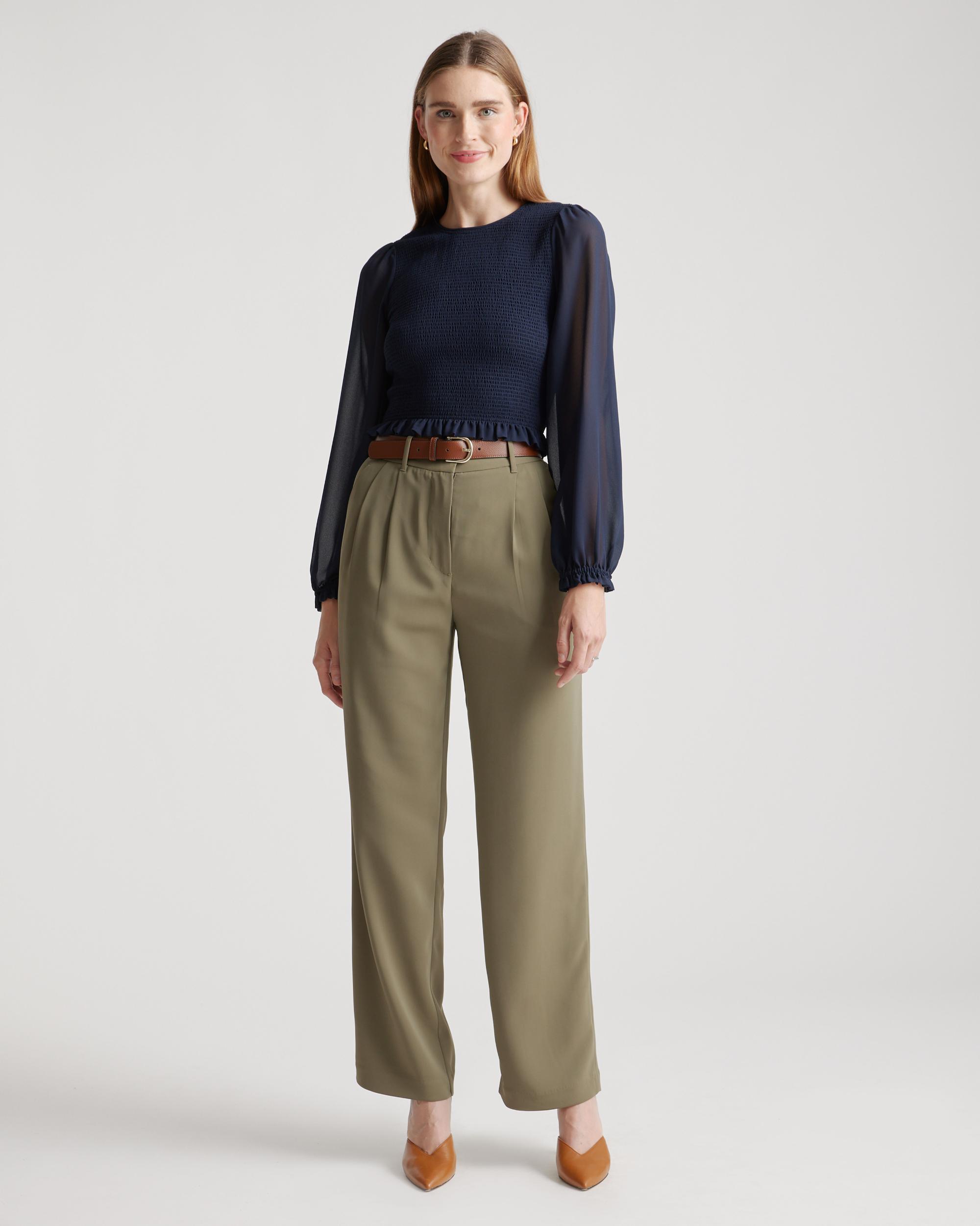 Quince | Women's Chiffon Cropped Smocked Blouse Size XS, Recycled Polyester Product Image