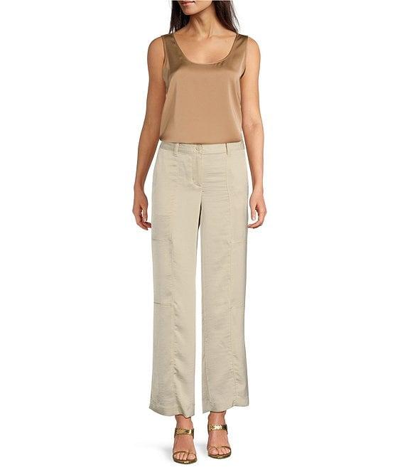 Donna Karan Flat Front Wide Leg Glazed Dressing Cargo Pants Product Image