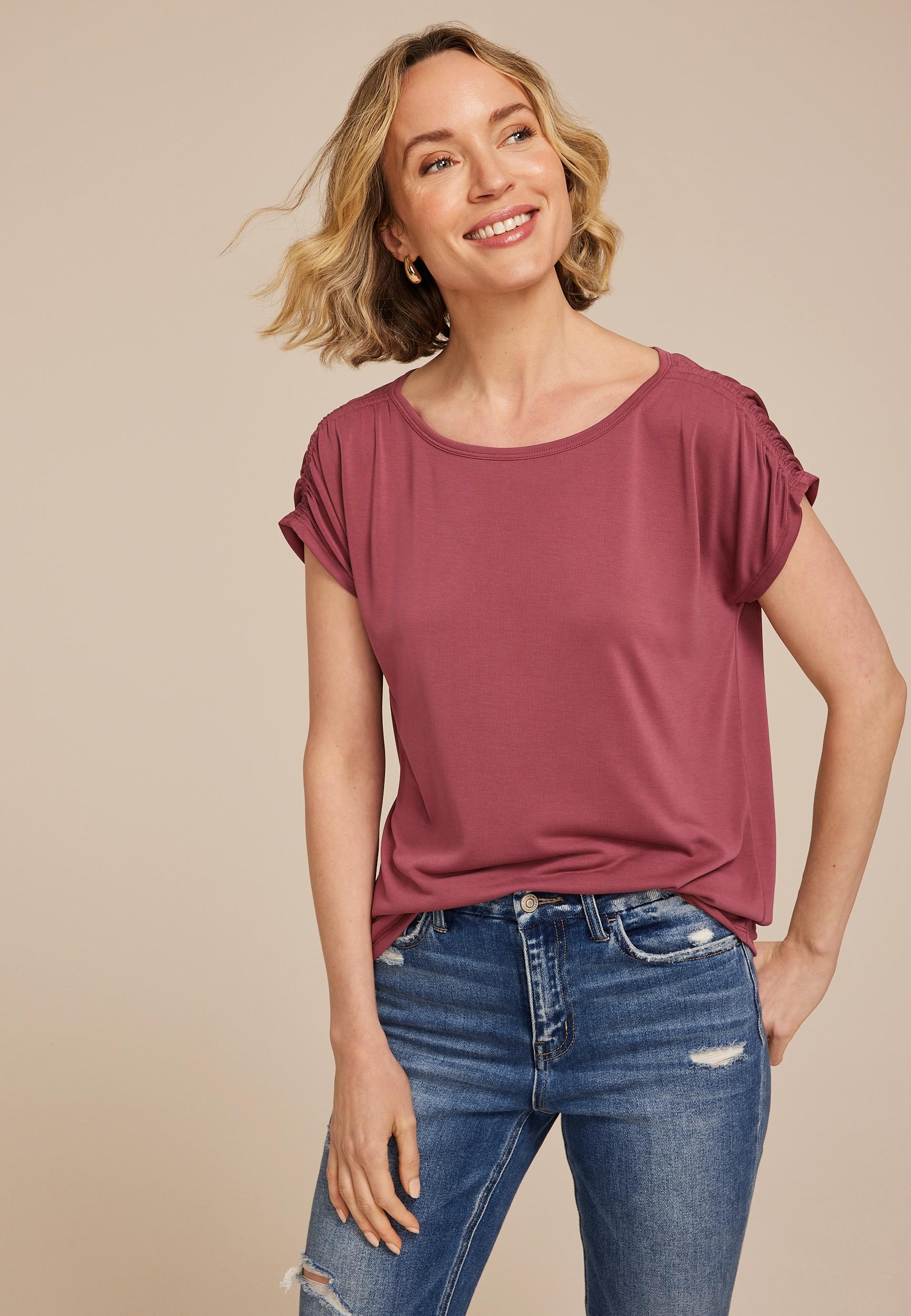 24/7 Fairhaven Ruched Shoulder Tee Product Image