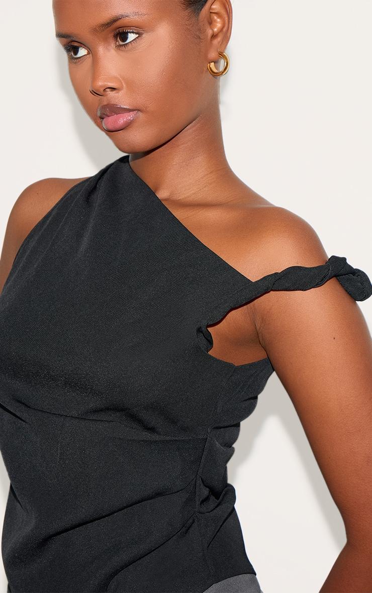 Black Woven Asymmetric Hem Ruched Long Top Product Image