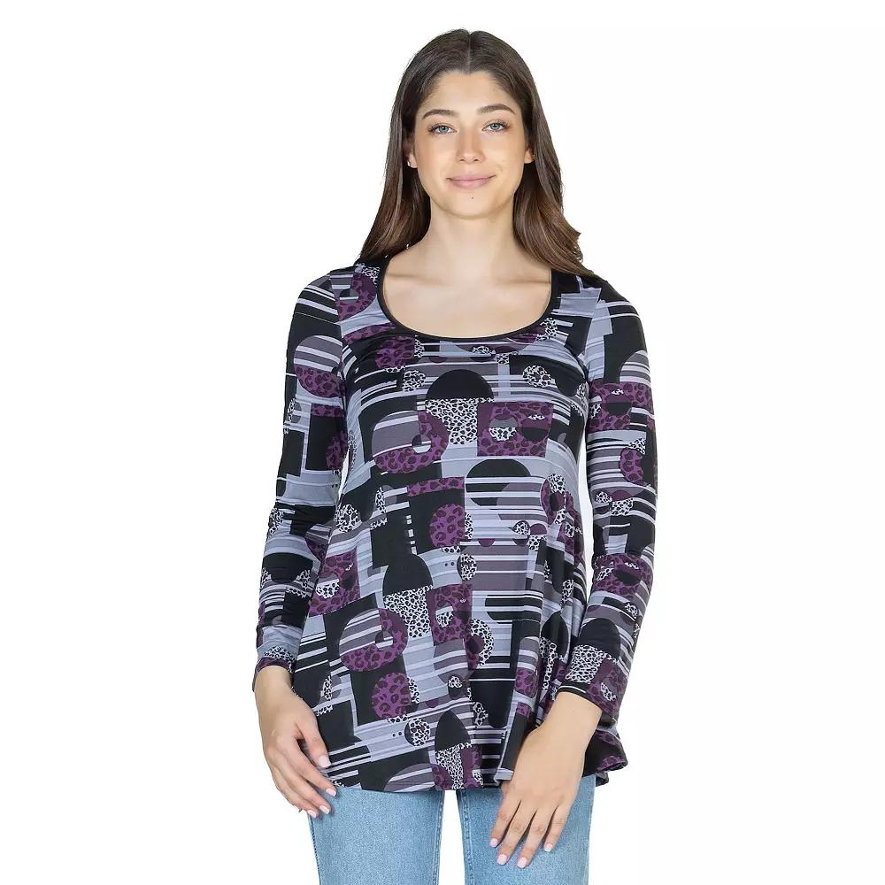 Women's 24Seven Comfort Apparel Printed Tunic Top, Size: Large, Purple Team Product Image