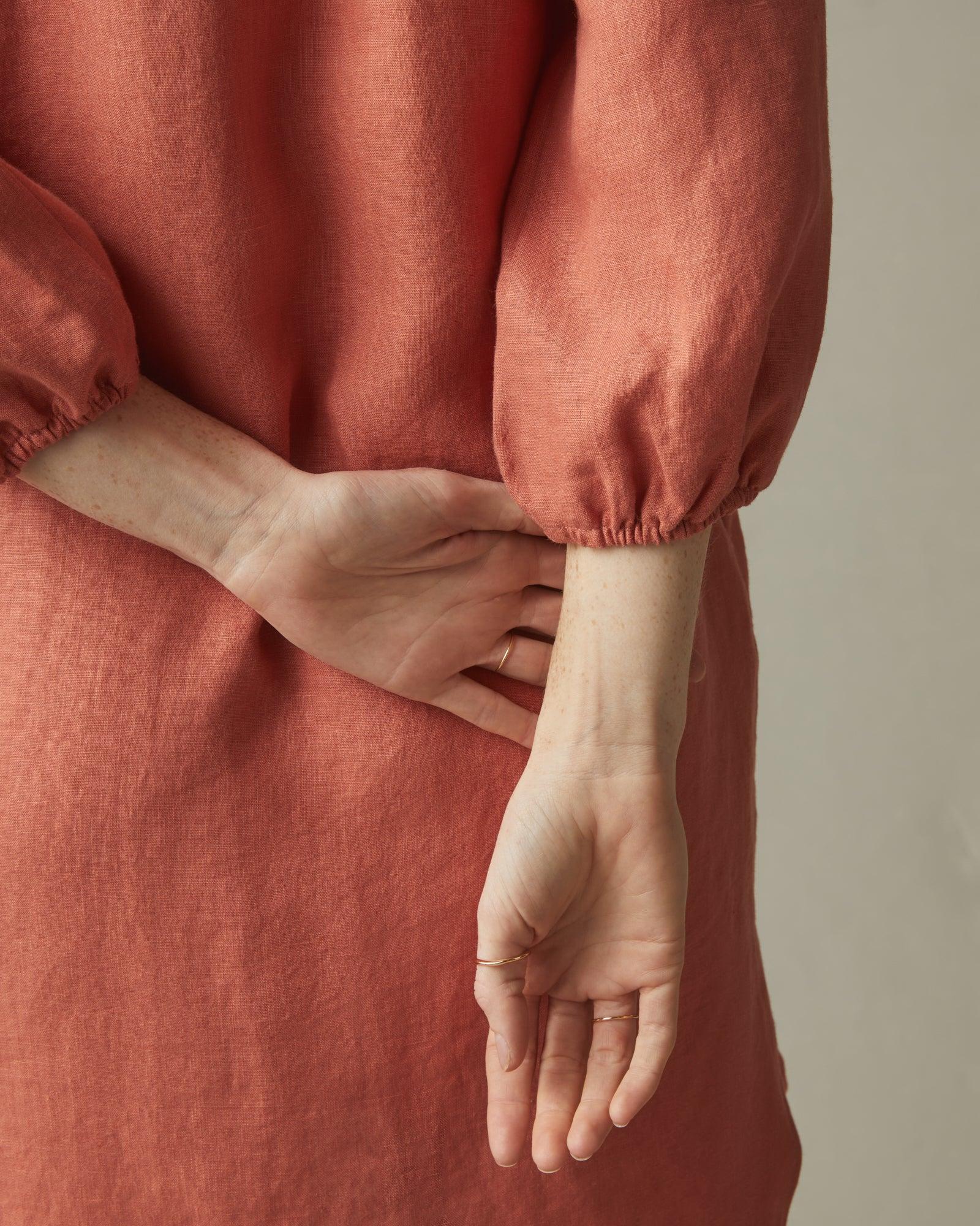 Women's Linen Tunic Dress - Deep Apricot Product Image