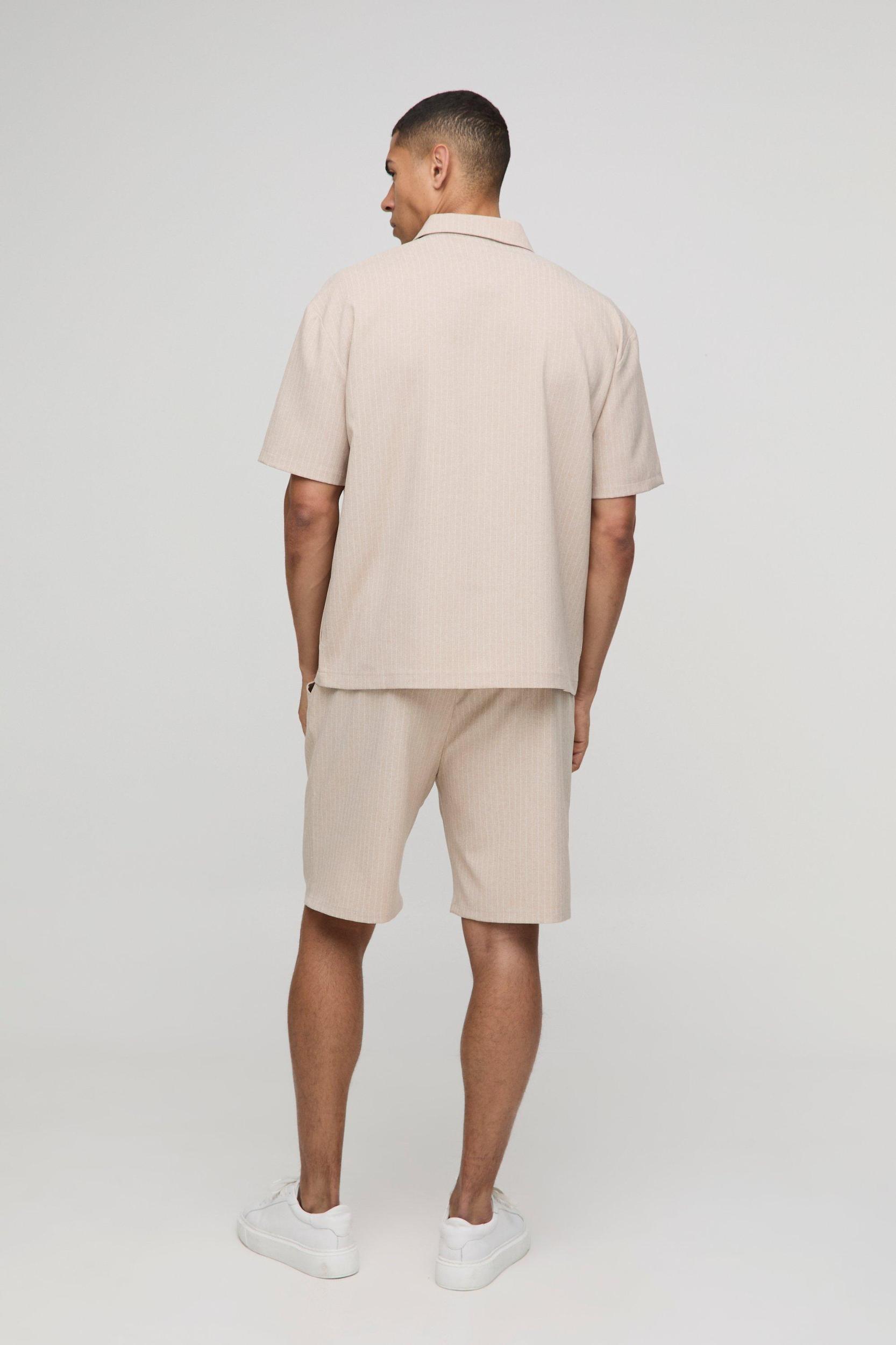 Oversized Short Sleeve Stripe Zip Up Shirt | boohooMAN USA Product Image