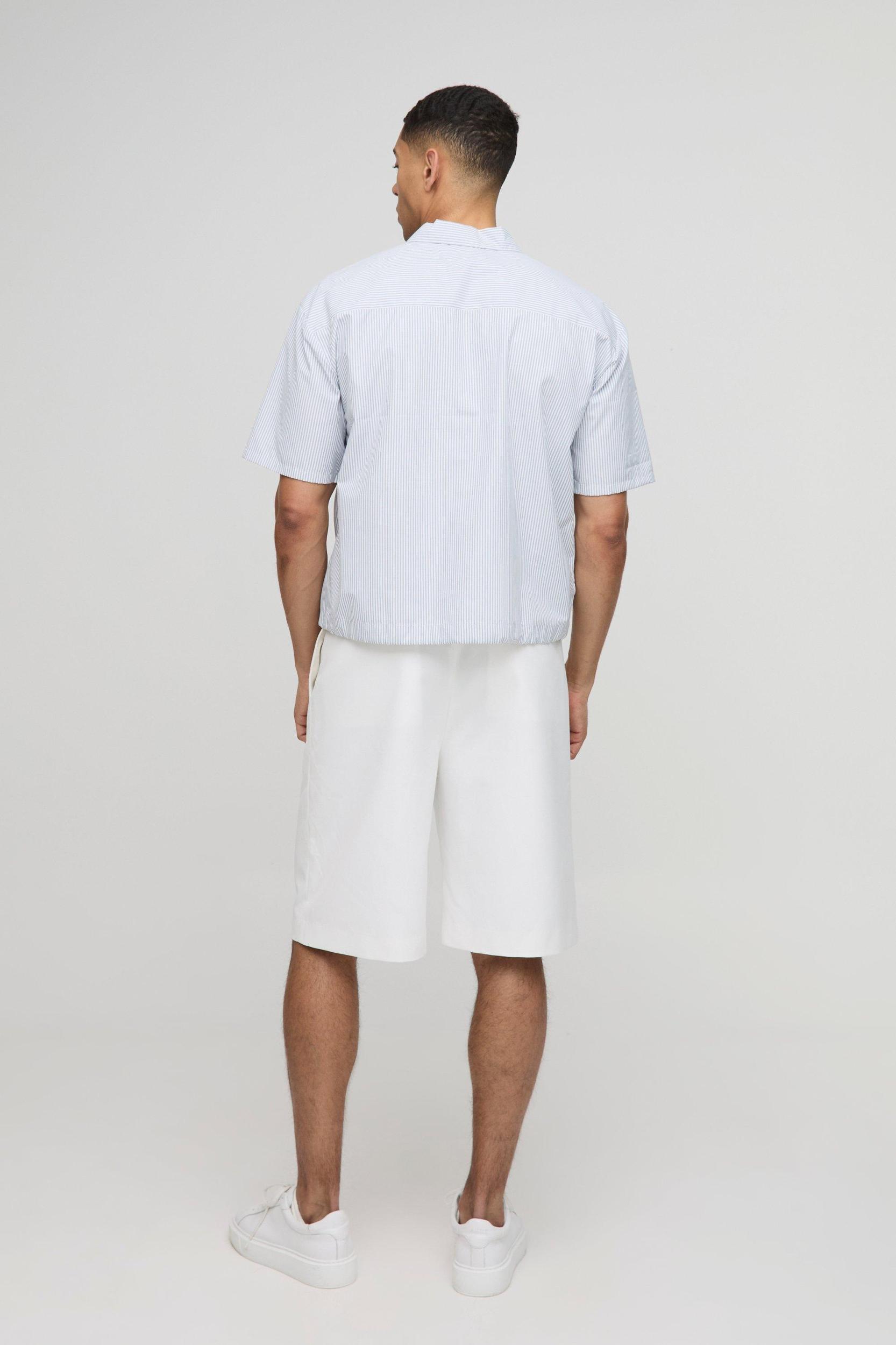 Oversized Pocket Detail Bungee Hem Stripe Shirt | boohooMAN USA Product Image