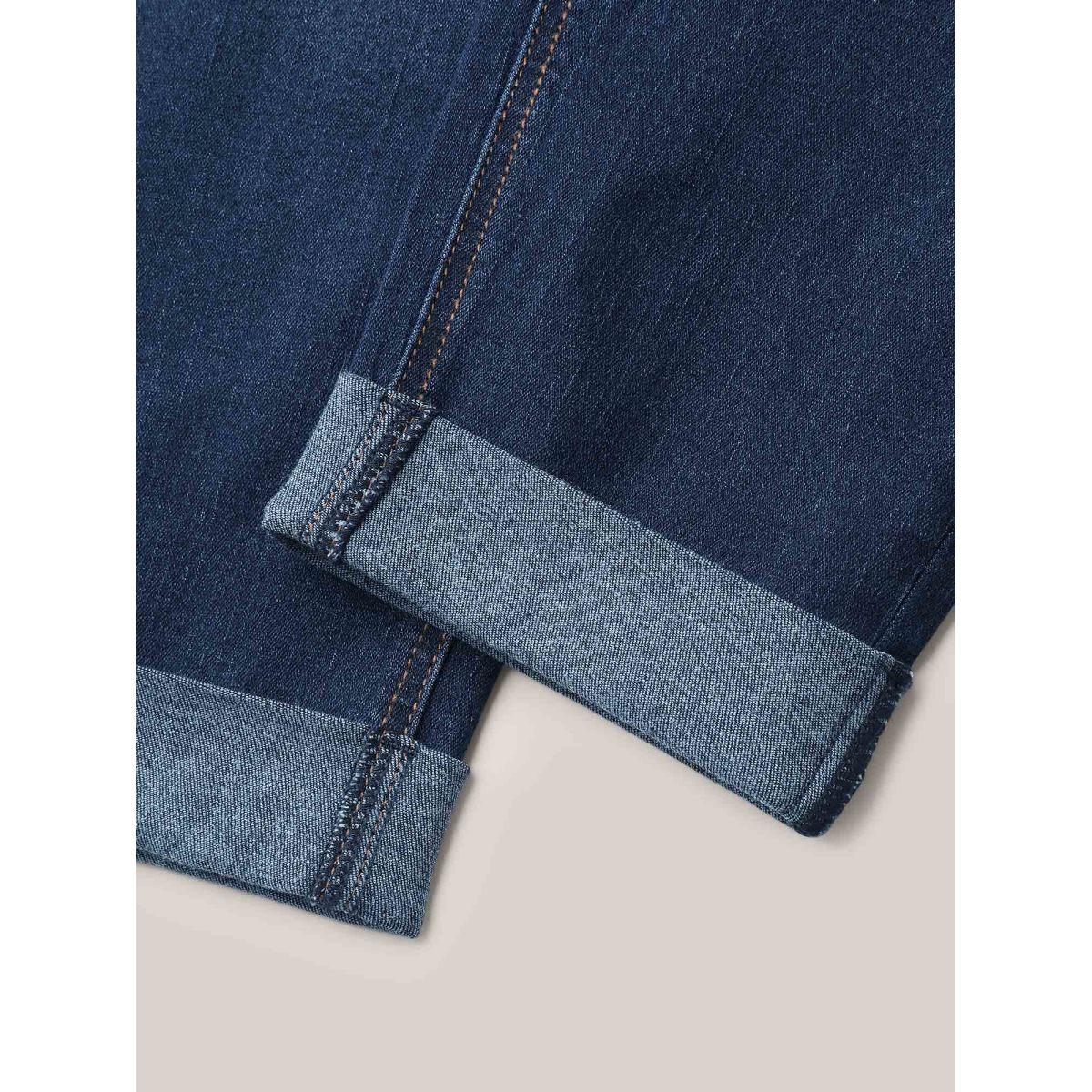 Plus Size Rolled Hem Cropped Skinny-Fit Jeans Women Denimindigo Leisure Medium stretch Slanted pocket Jeans BloomChic 12/L Product Image