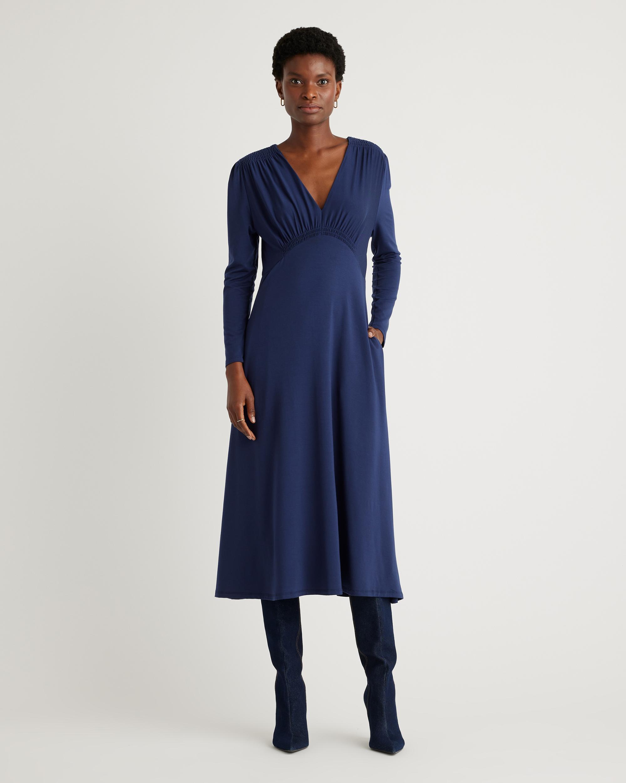Quince | Women's Tencel Jersey V-Neck Long Sleeve Midi Dress Size XL Product Image