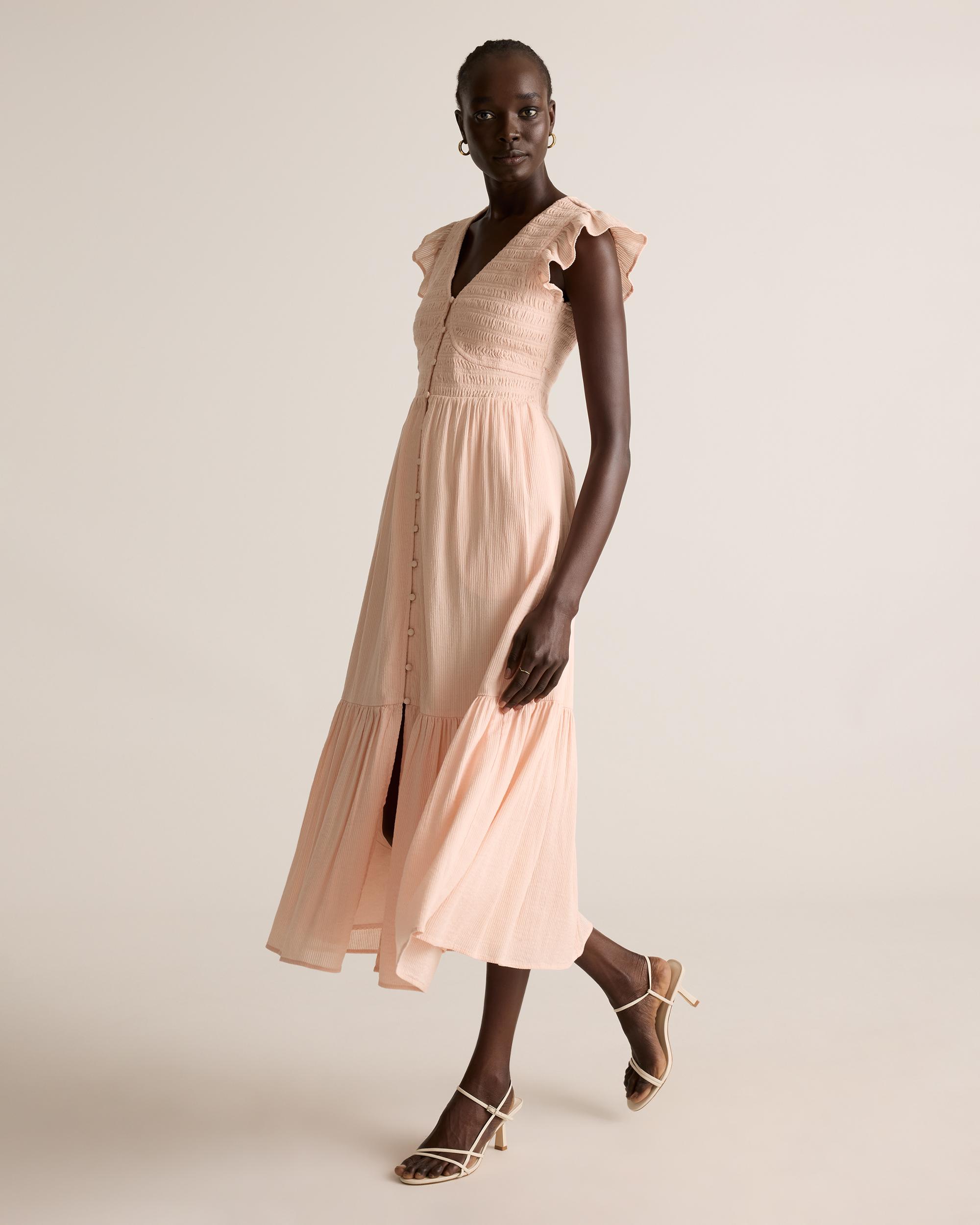 Quince | Women's Organic Textured Cotton Smocked V-Neck Midi Dress Organic Cotton Product Image