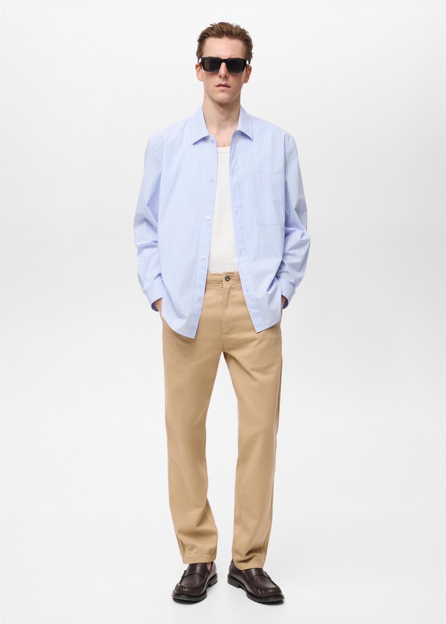 100% cotton regular-fit striped shirt - Men | MANGO USA Product Image