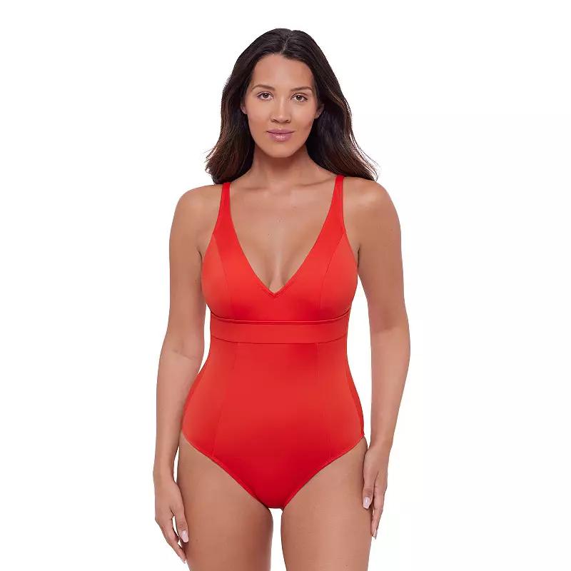 Womens S3 Swim Shaping Banded Plunge V-Neck One Piece Swimsuit, Womens Product Image