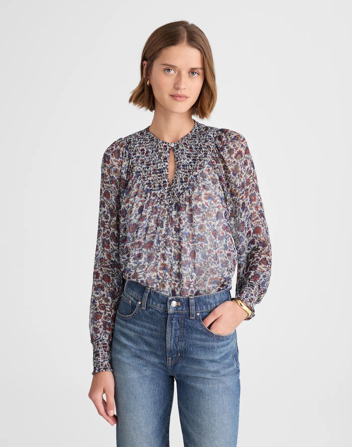 Smocked Split Crewneck Top Product Image