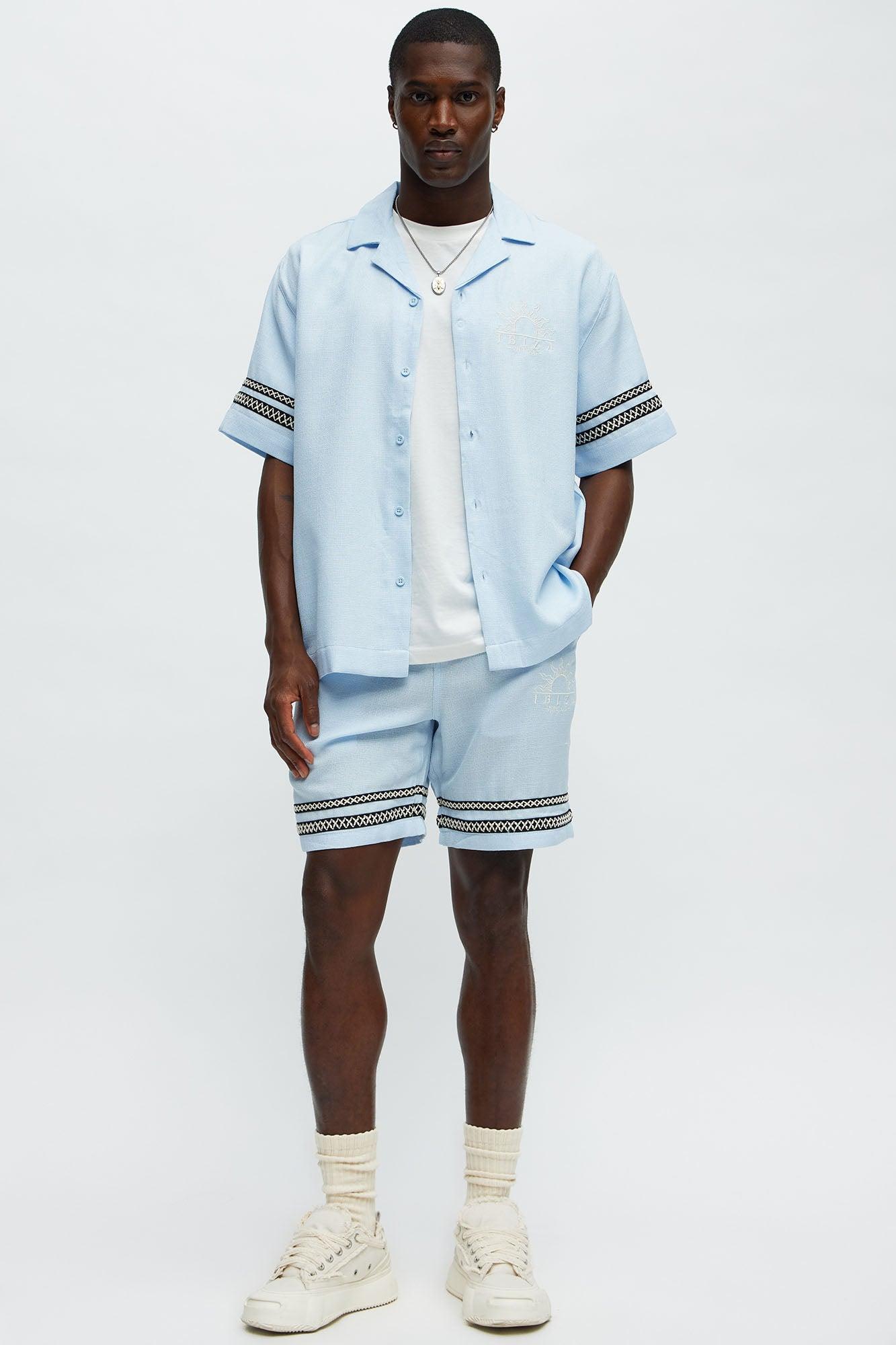 Ibiza VIP Club Linen Like Relaxed Shorts - Light Blue Male Product Image