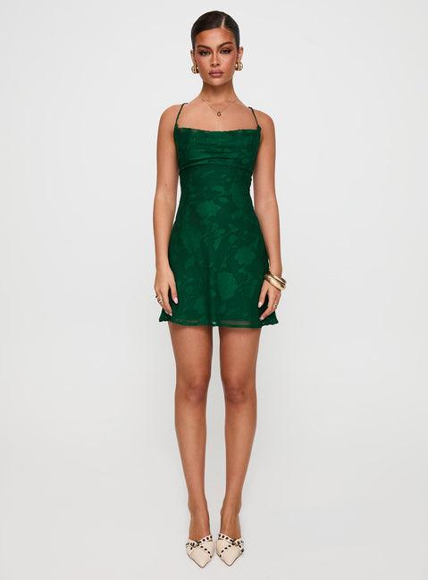 Celena Mini Dress Forest Green Burnout Product Image