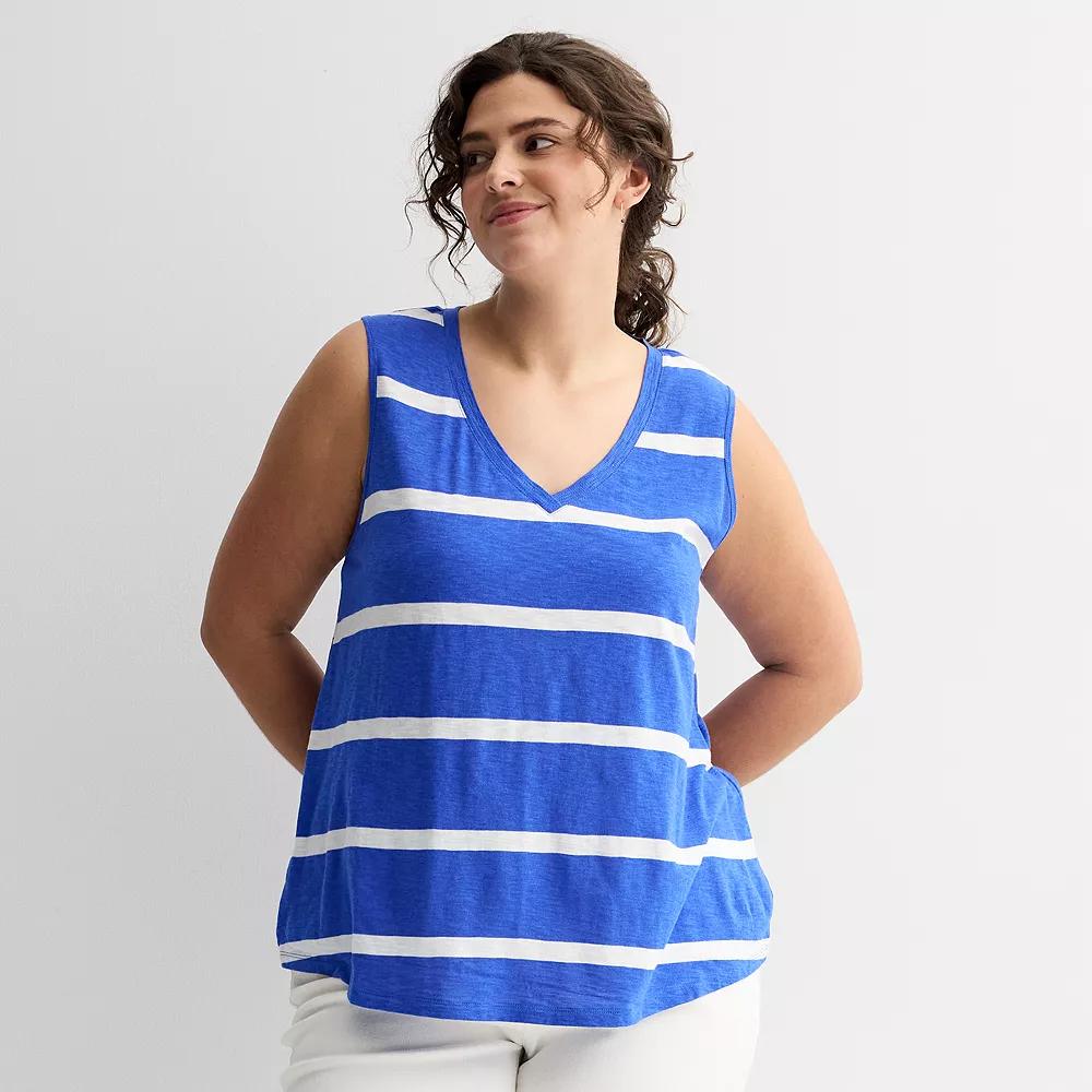 Plus Size Sonoma Goods For Life® Elevated V-Neck Tank Top, Women's, Size: 0X, Bright Blue Stripe Product Image
