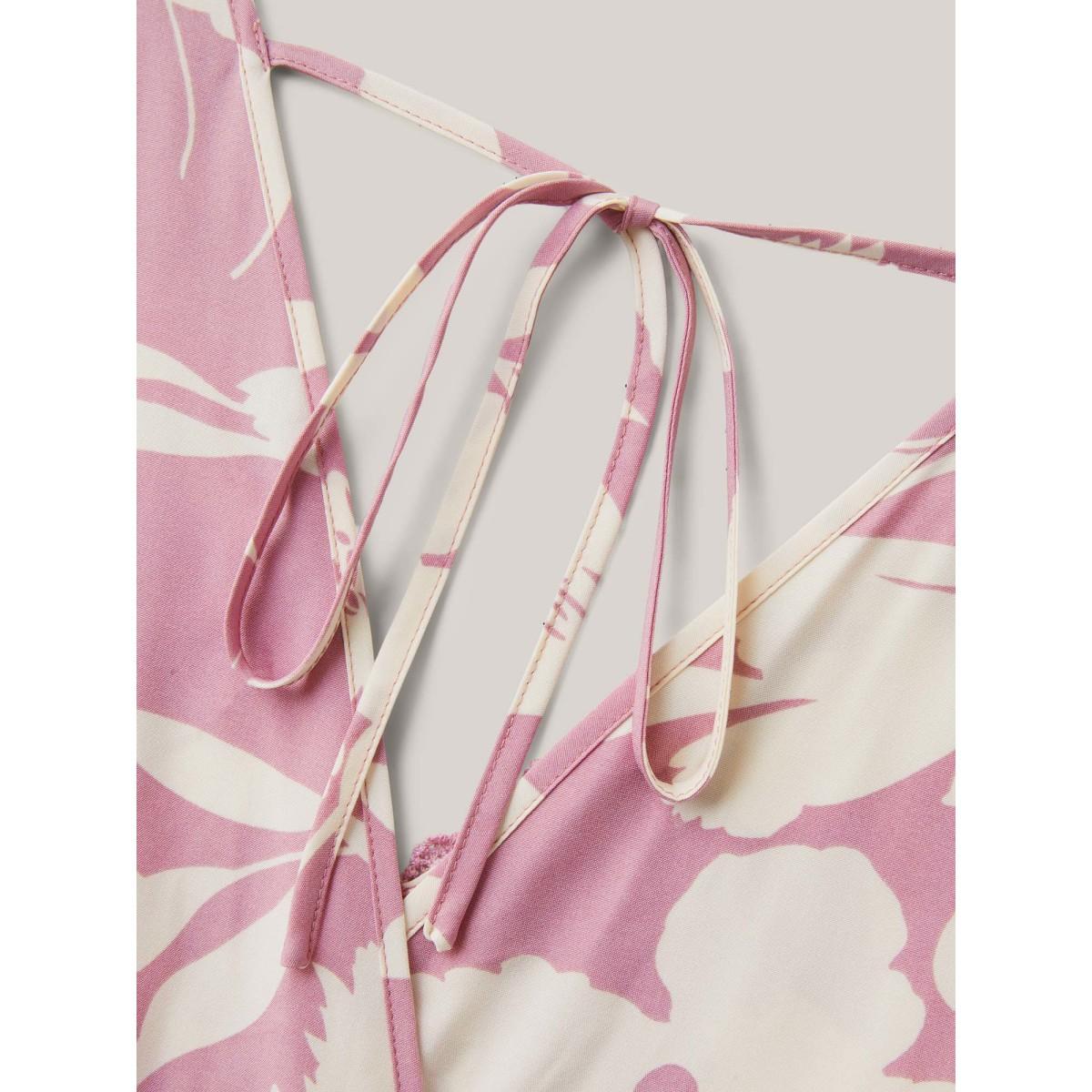 Plus Size Beanpastepowder Floral Print Back Tie Jumpsuit Women Timeless Short sleeve V-neck Elegant Loose Jumpsuits BloomChic 26/4X Product Image