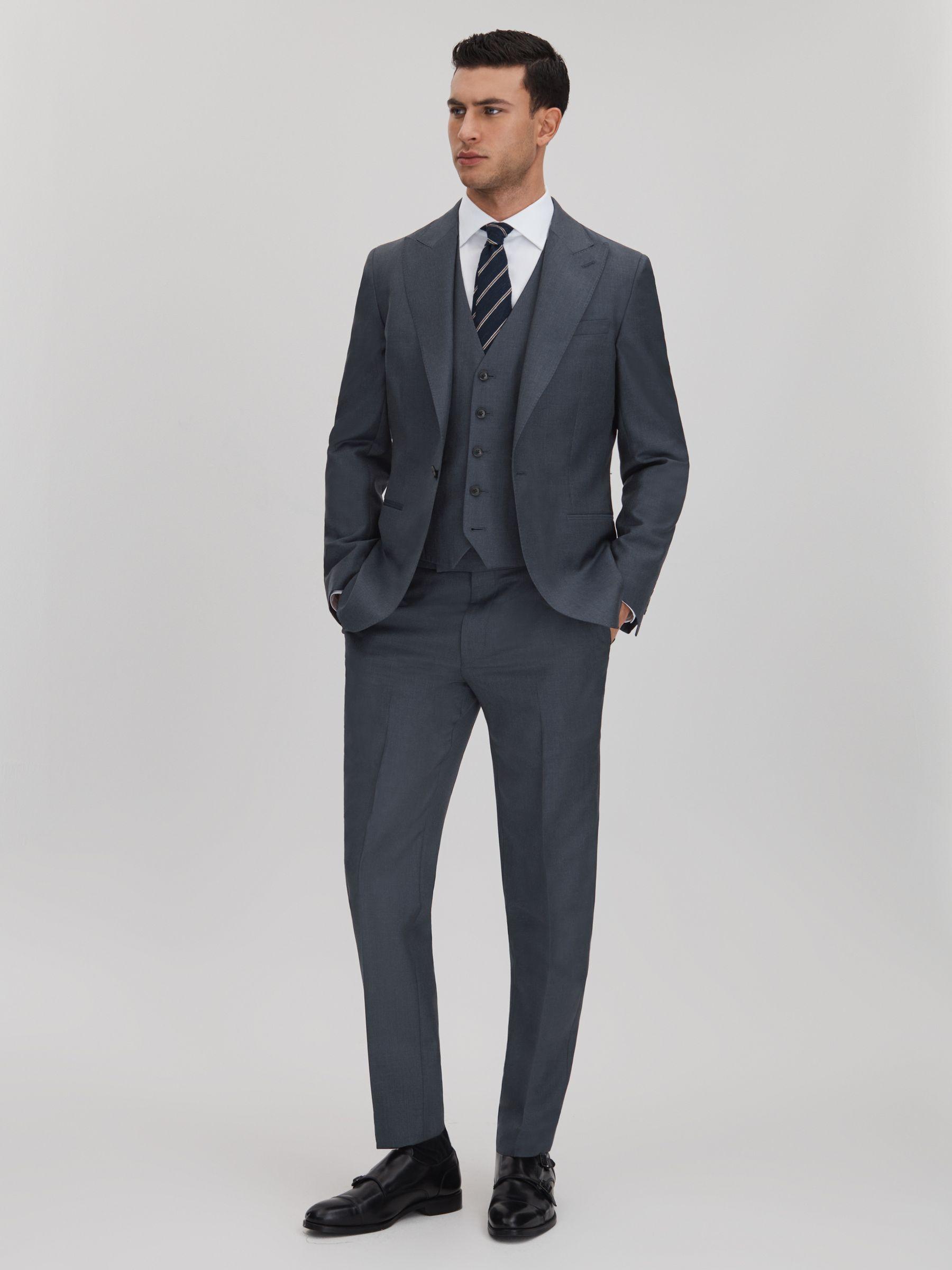 Slim Fit Wool Side Adjuster Trousers in Airforce Blue Product Image