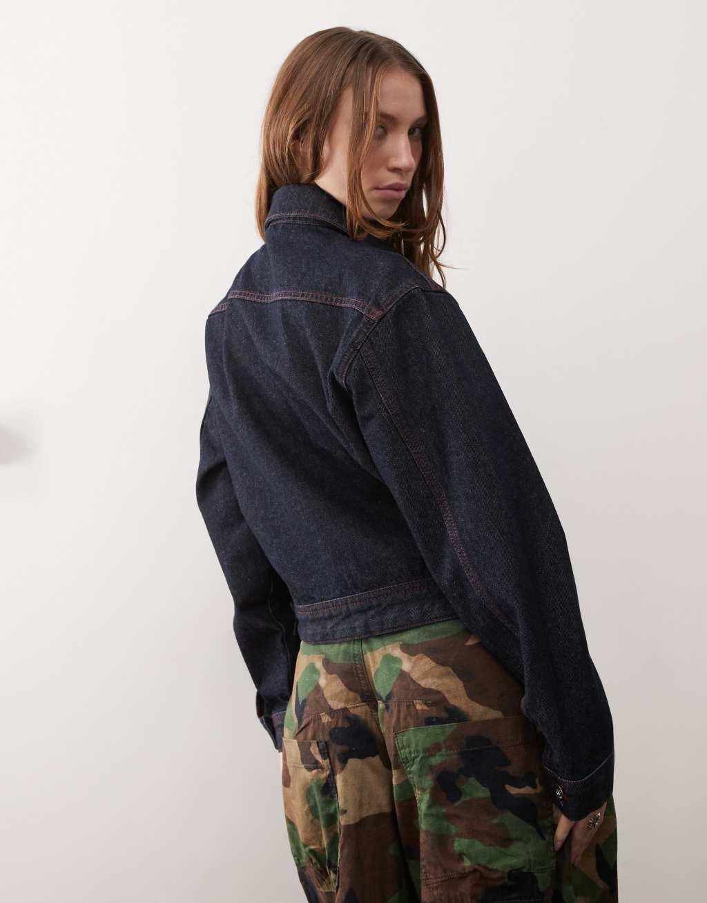 COLLUSION relaxed denim jacket with contrast stitch in rinse wash - part of a set Product Image