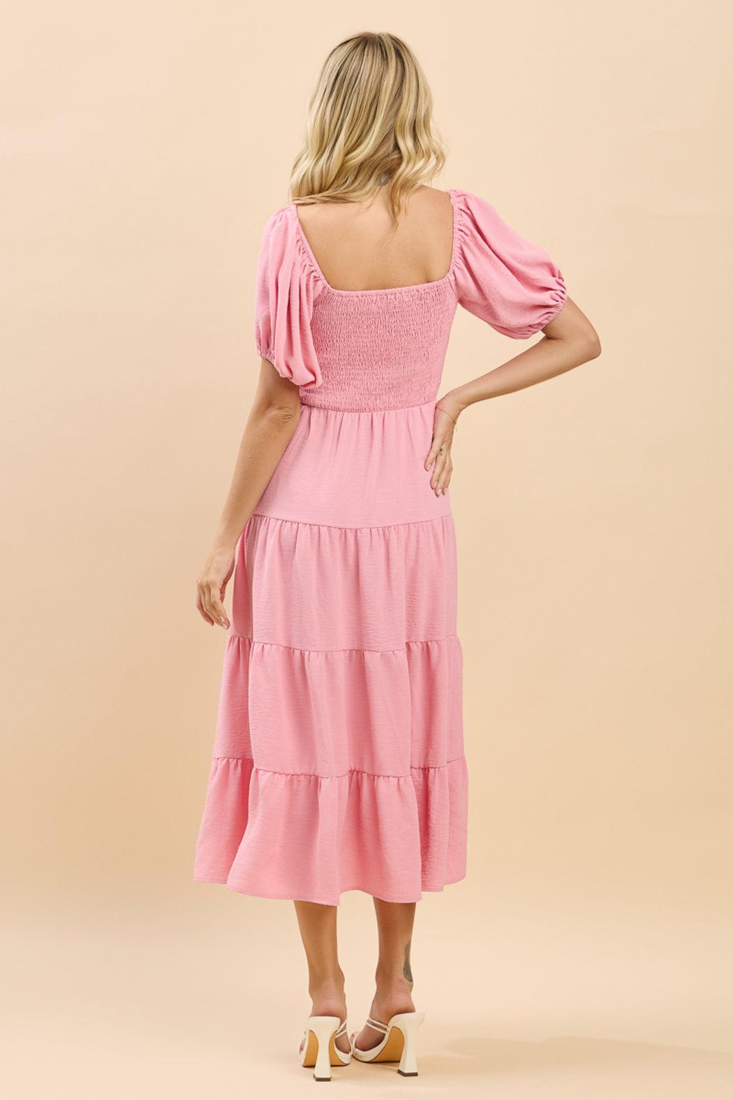 Willow Smocked Puff Sleeve Tiered Midi Dress Product Image