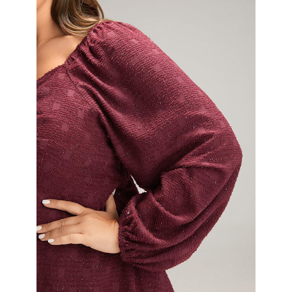 Plus Size Scarlet Solid Glitter Twist Front Gathered Blouse Women Cocktail Long Sleeve V-neck Party Blouses BloomChic 30/6X Product Image