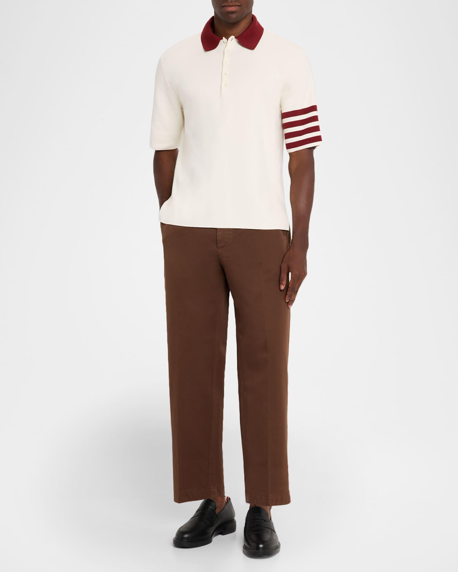 Men's Ecru Cotton Stripe-Sleeve Polo Shirt Product Image