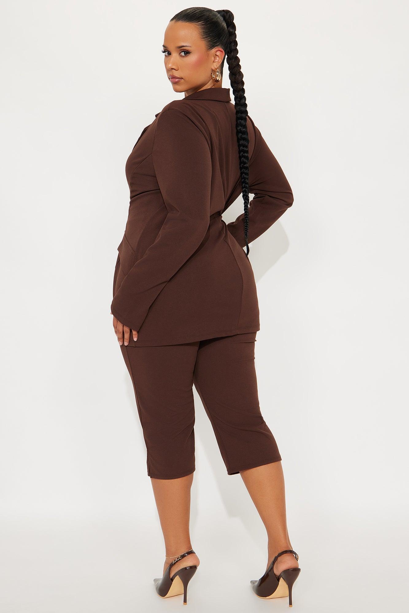 Working It Out Blazer Capri Pant Set - Chocolate Female Product Image