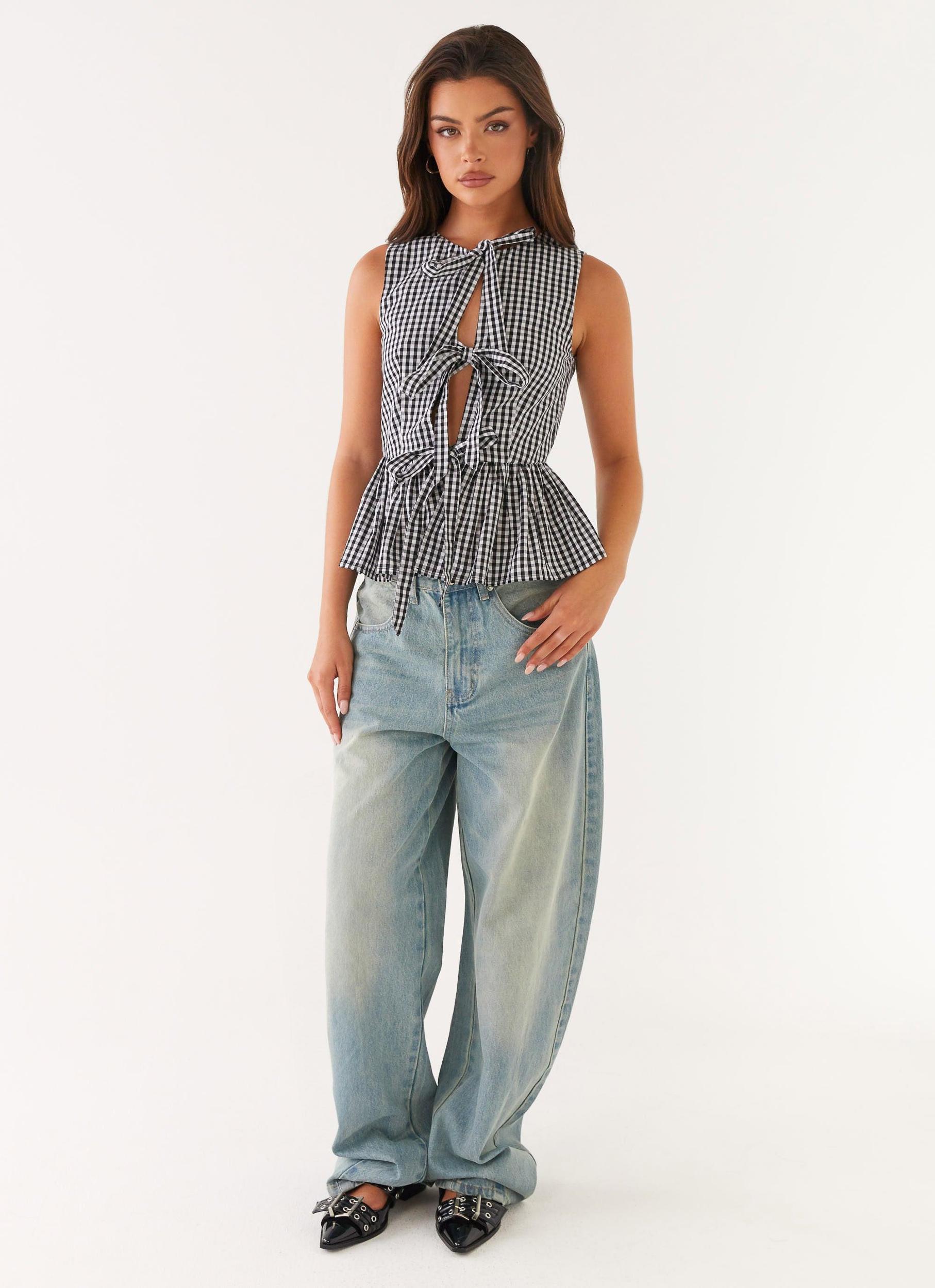 Cyrene Tie Top - Black Gingham Product Image