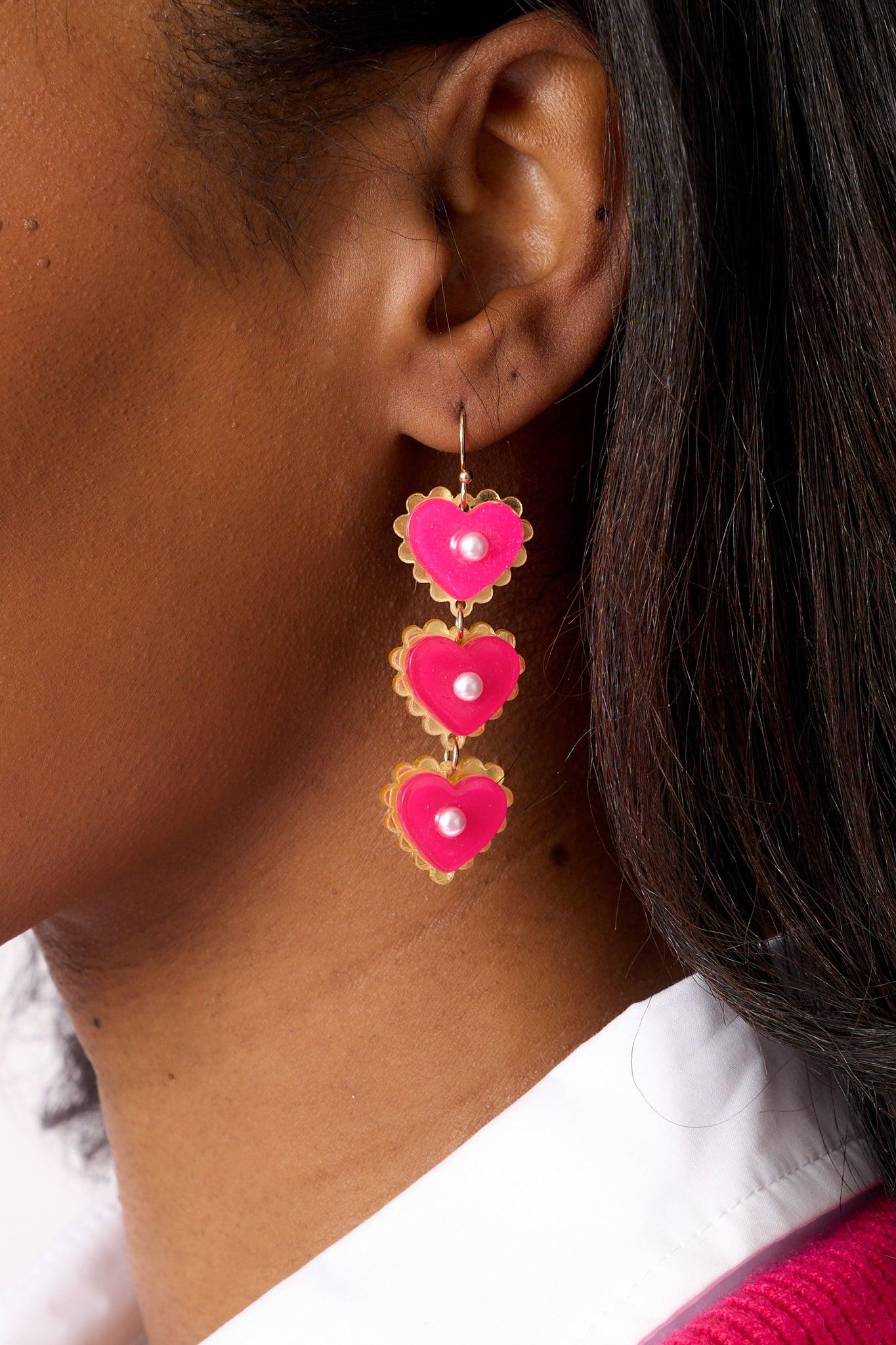 Cherry Pie Pink Heart Dangle Earrings Product Image