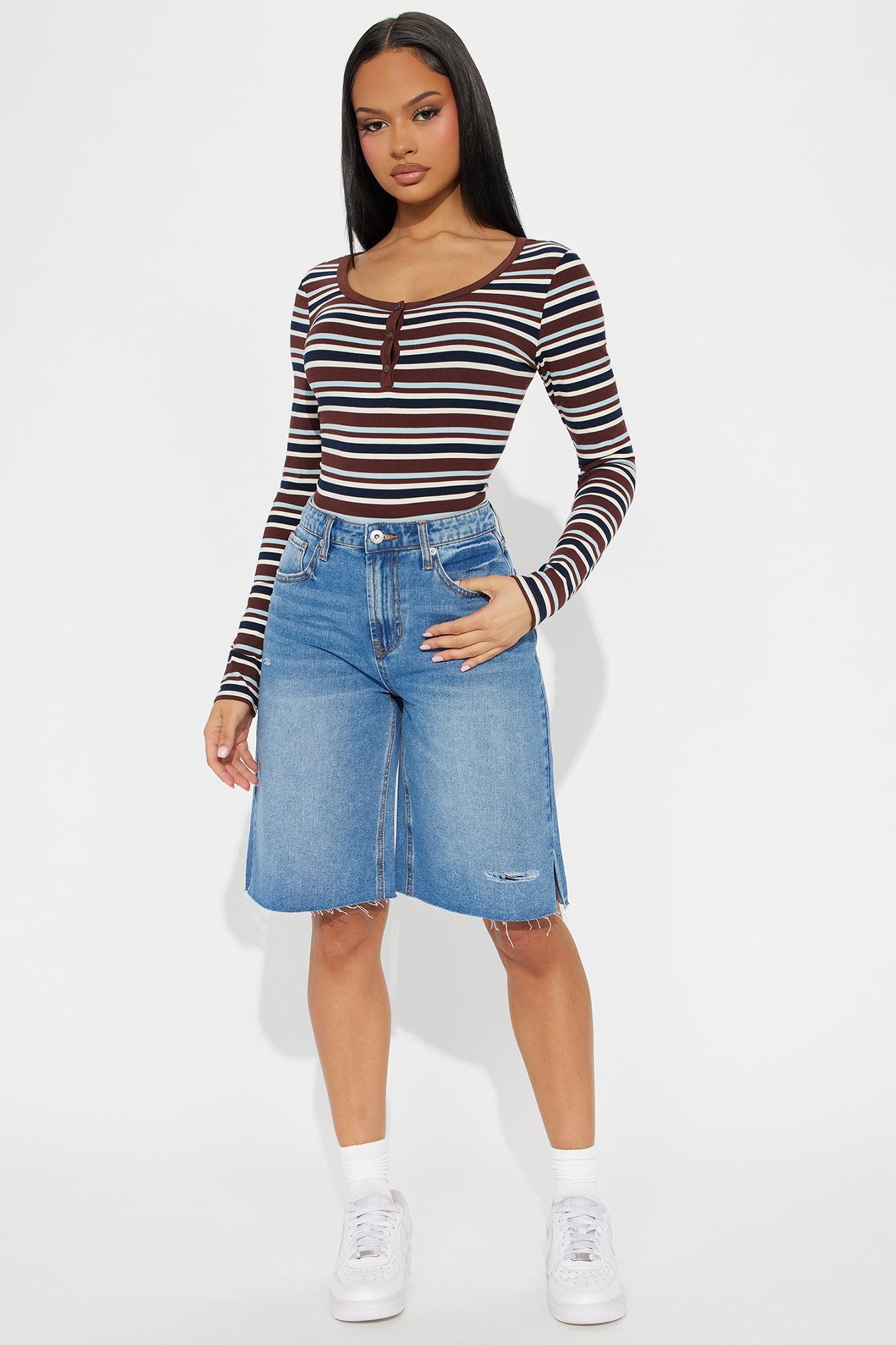 Deliah Baggy Denim Jorts - Medium Wash Product Image