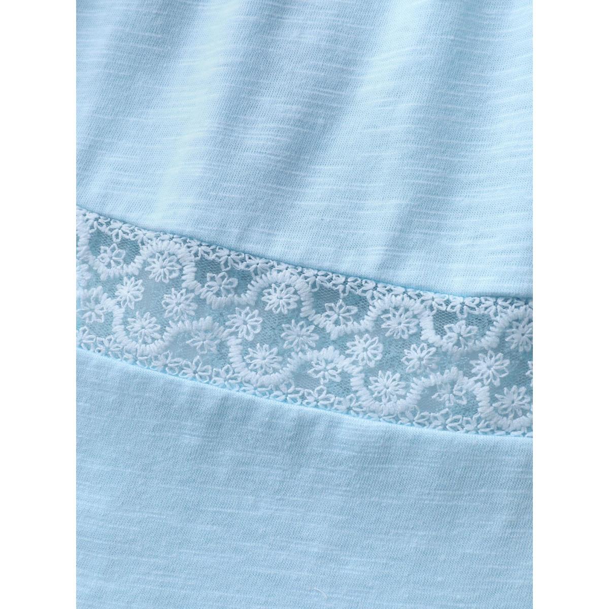 Plus Size Lace Trim Pleated Plain Tank Top Women LightBlue Boho Woven ribbon&lace trim Non Vacation Tank Tops Camis BloomChic 14-16/1X Product Image