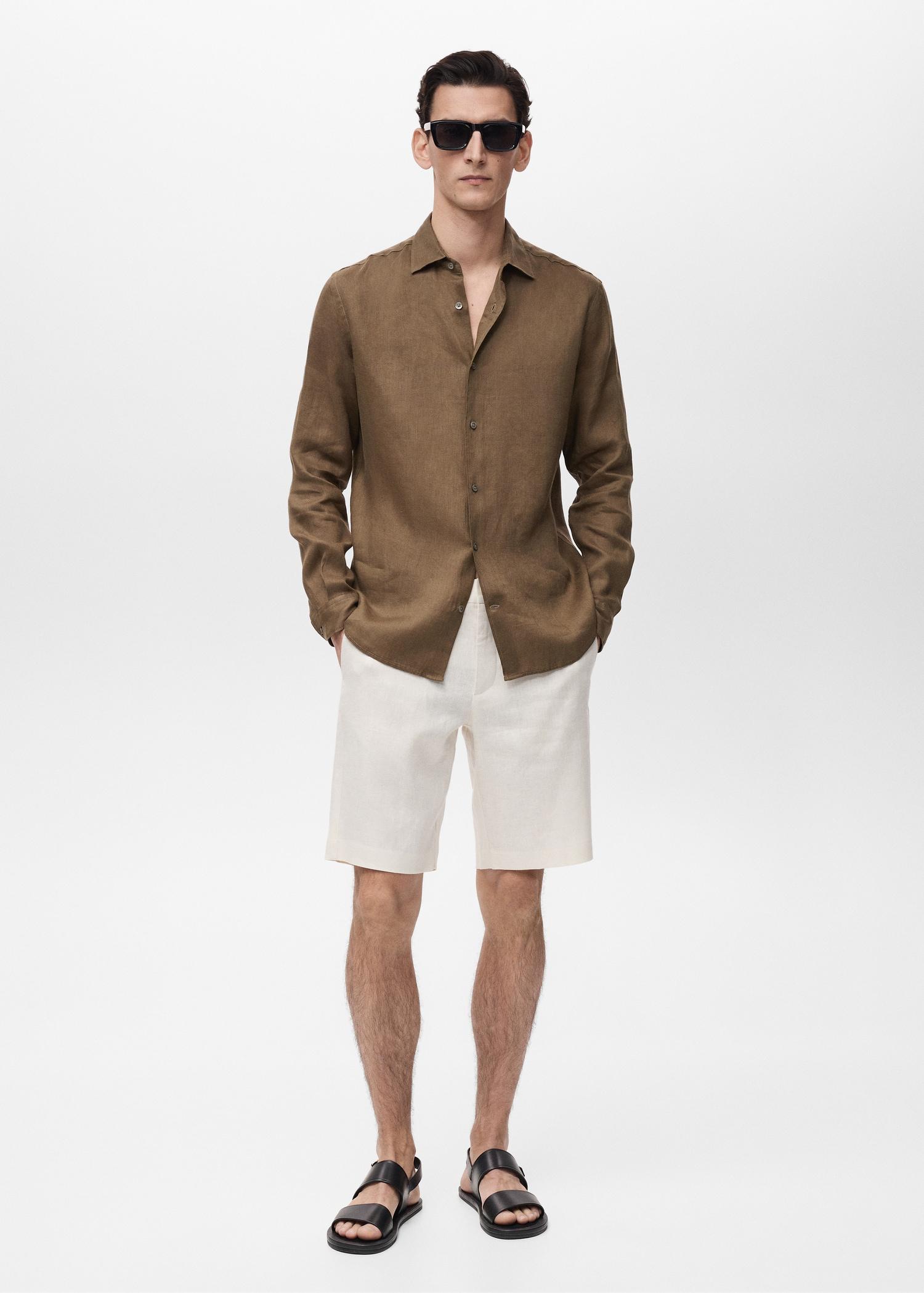 Slim-fit 100% linen bermuda shorts - Men | MANGO USA Product Image
