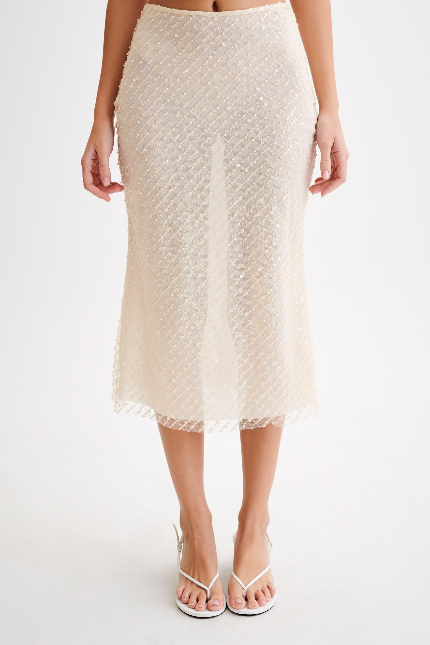 Brynne Sequin Midi Skirt - Buttercream Product Image