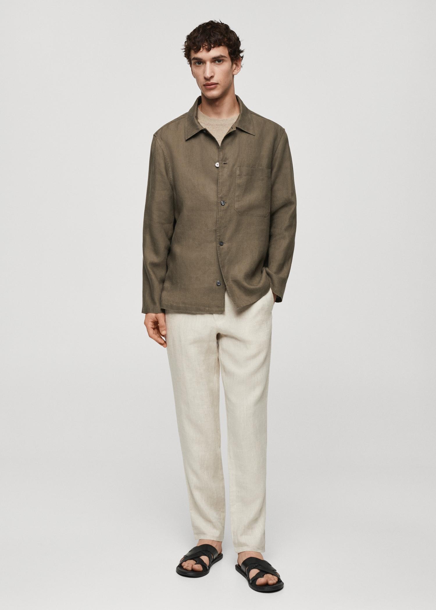 Regular-fit 100% linen overshirt - Men | MANGO USA Product Image