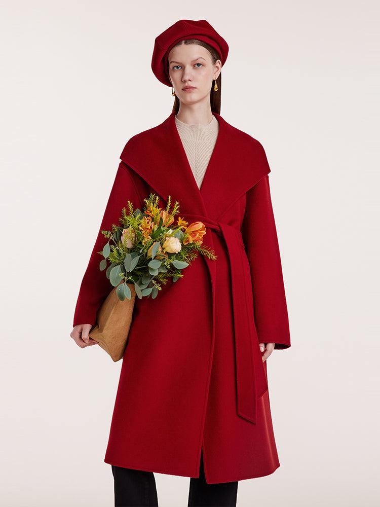 Red Mulberry Silk Wool Lapel Coat Product Image