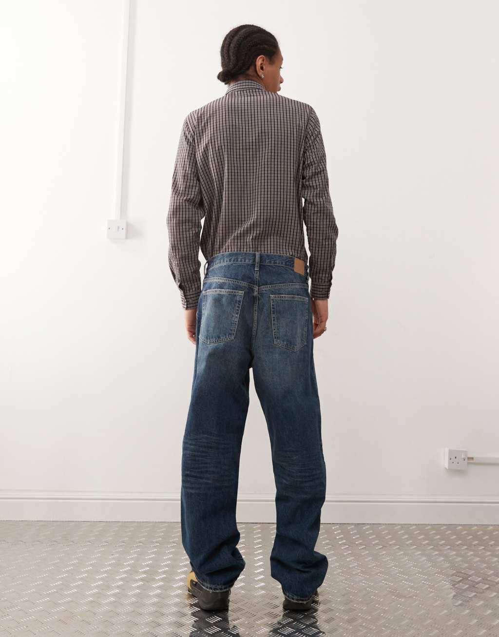 Weekday Galaxy loose fit baggy jeans in dark blue wash Product Image