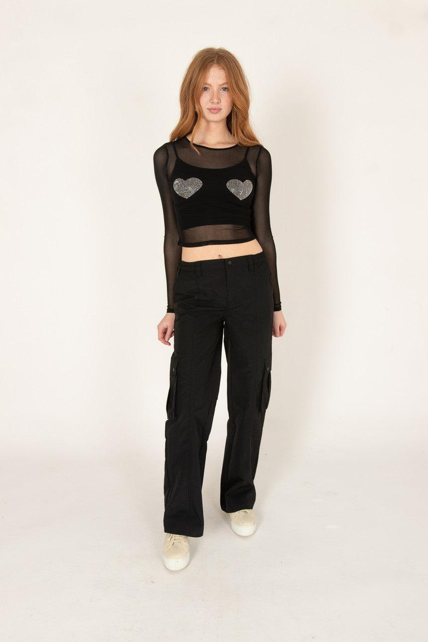 Crystal Hearts Mesh Long Sleeve Top Product Image