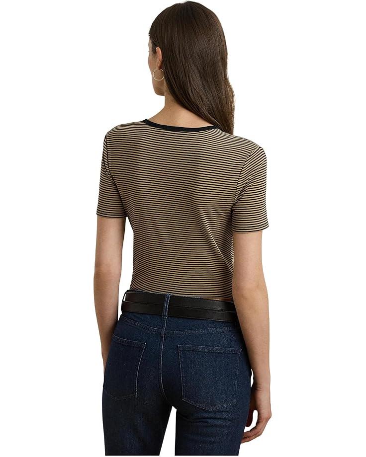Petite Striped Stretch Cotton Crew Neck Tee Product Image