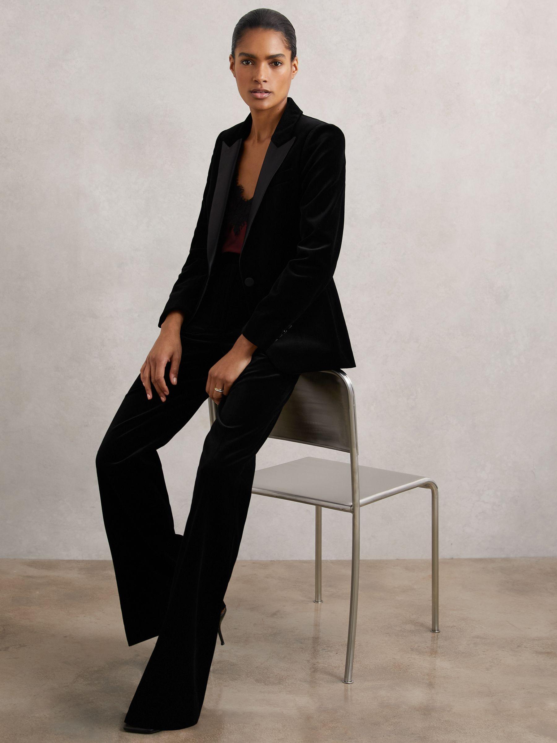 Petite Velvet Flared Trousers in Black Product Image