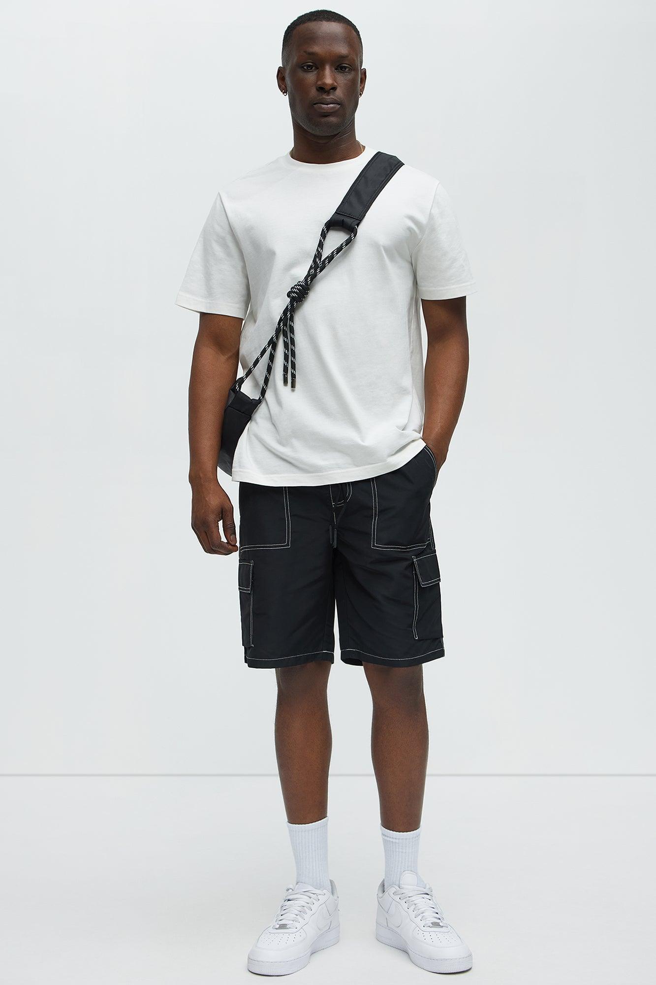 Contrast Stitch Nylon Cargo Short - Black Product Image