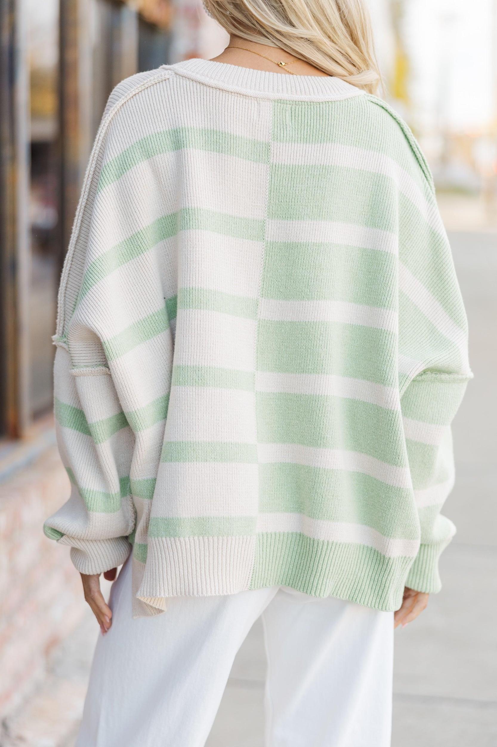 Give You Joy Sage Green Striped Sweater Female Product Image