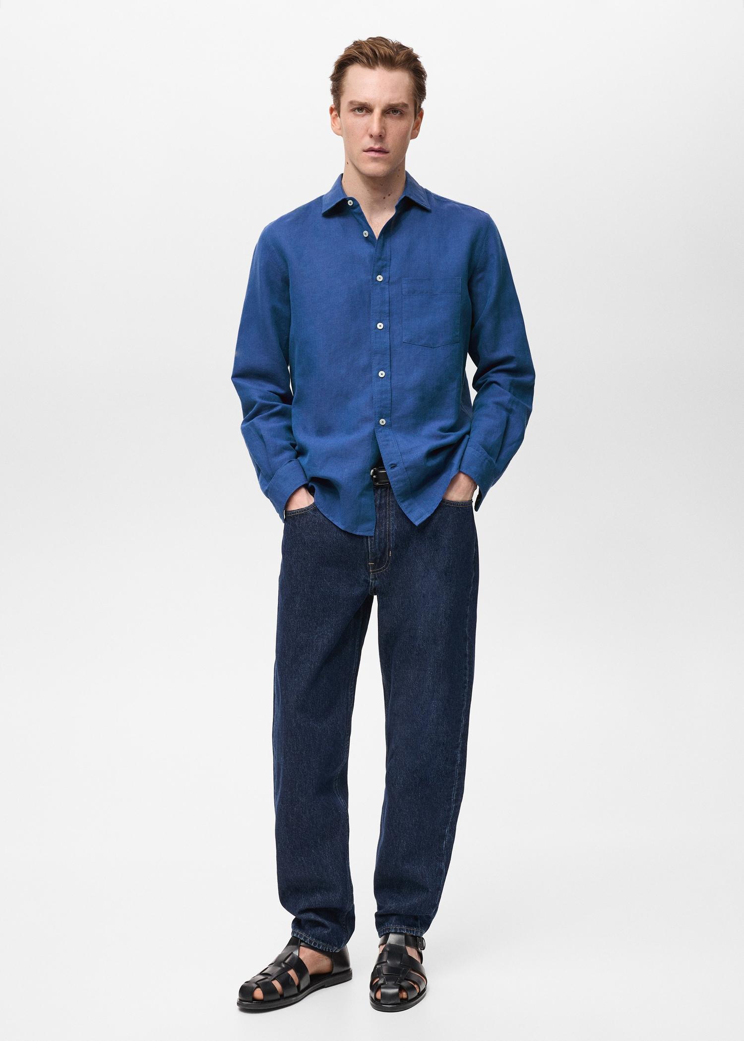 Pocket linen shirt - Men | MANGO USA Product Image