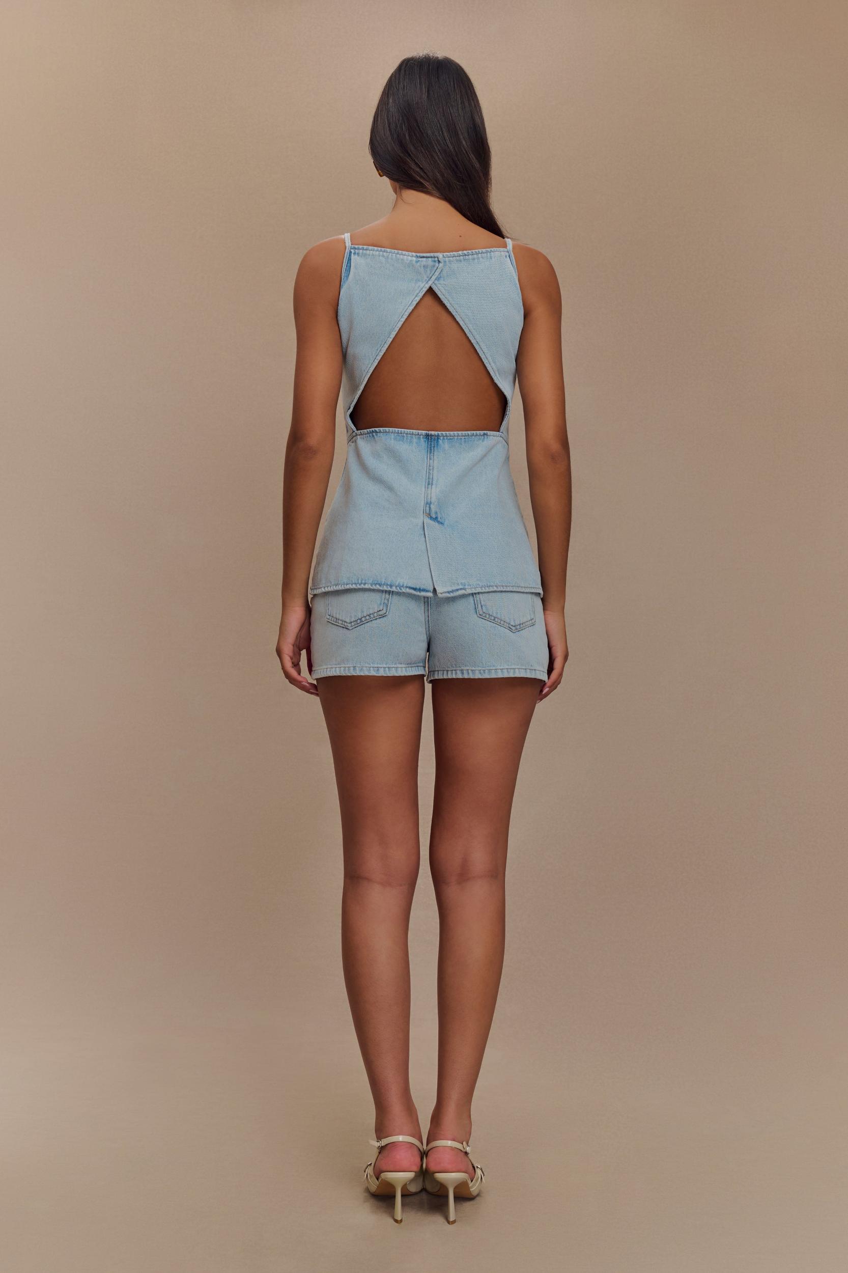 Ashton Sleeveless Button Denim Top - Light Blue Product Image