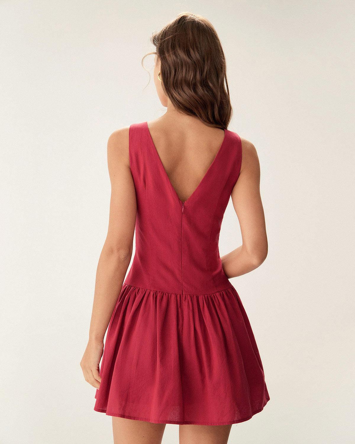 Red Boat Neck Sleeveless Mini Dress Product Image
