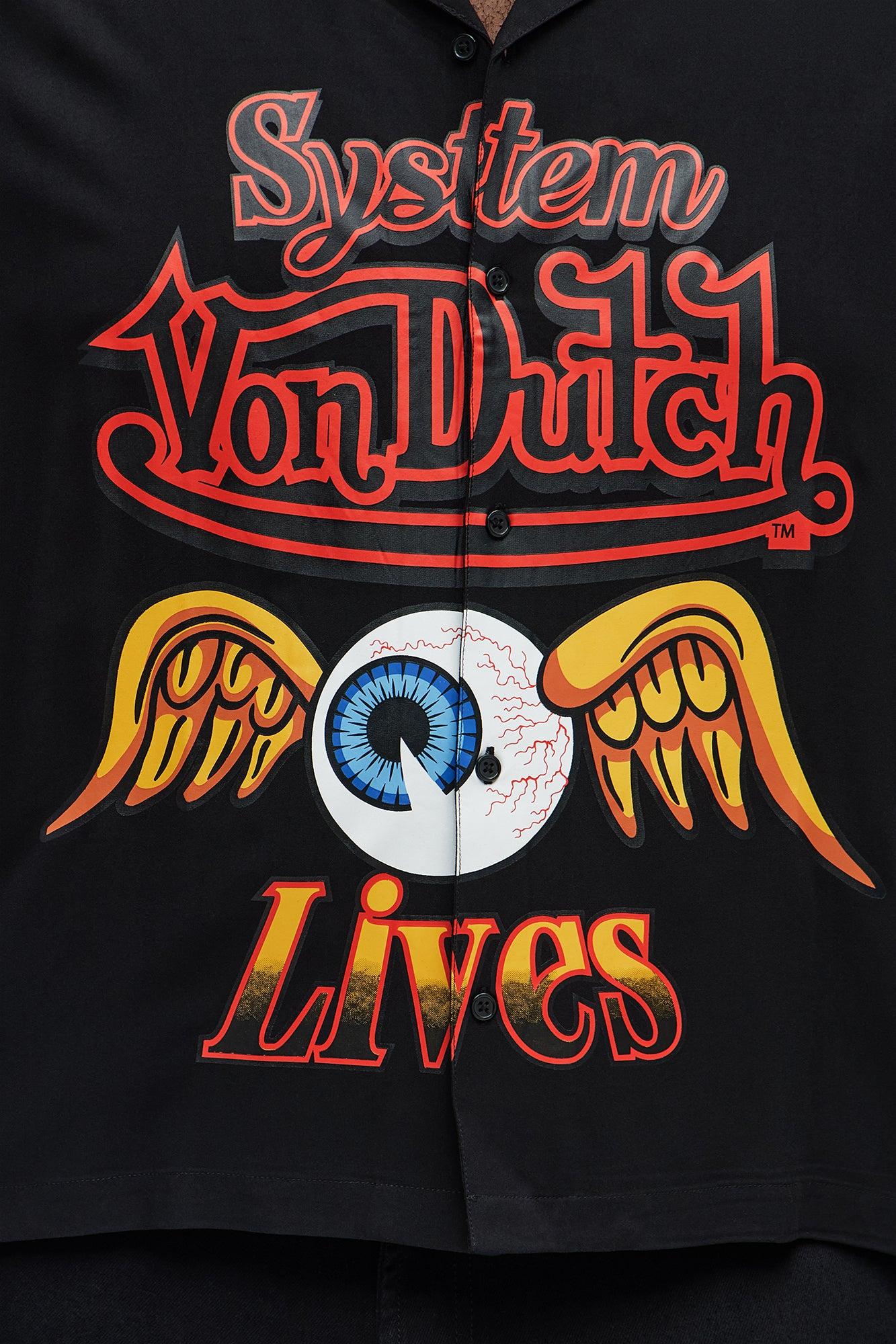 Von Dutch Cropped Logo Button Up Shirt - Black Male Product Image