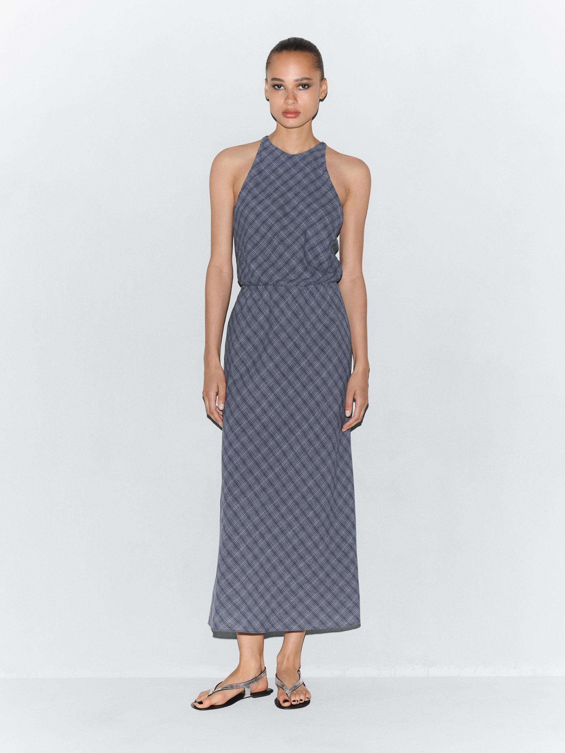 Long checked dress with back detail Product Image